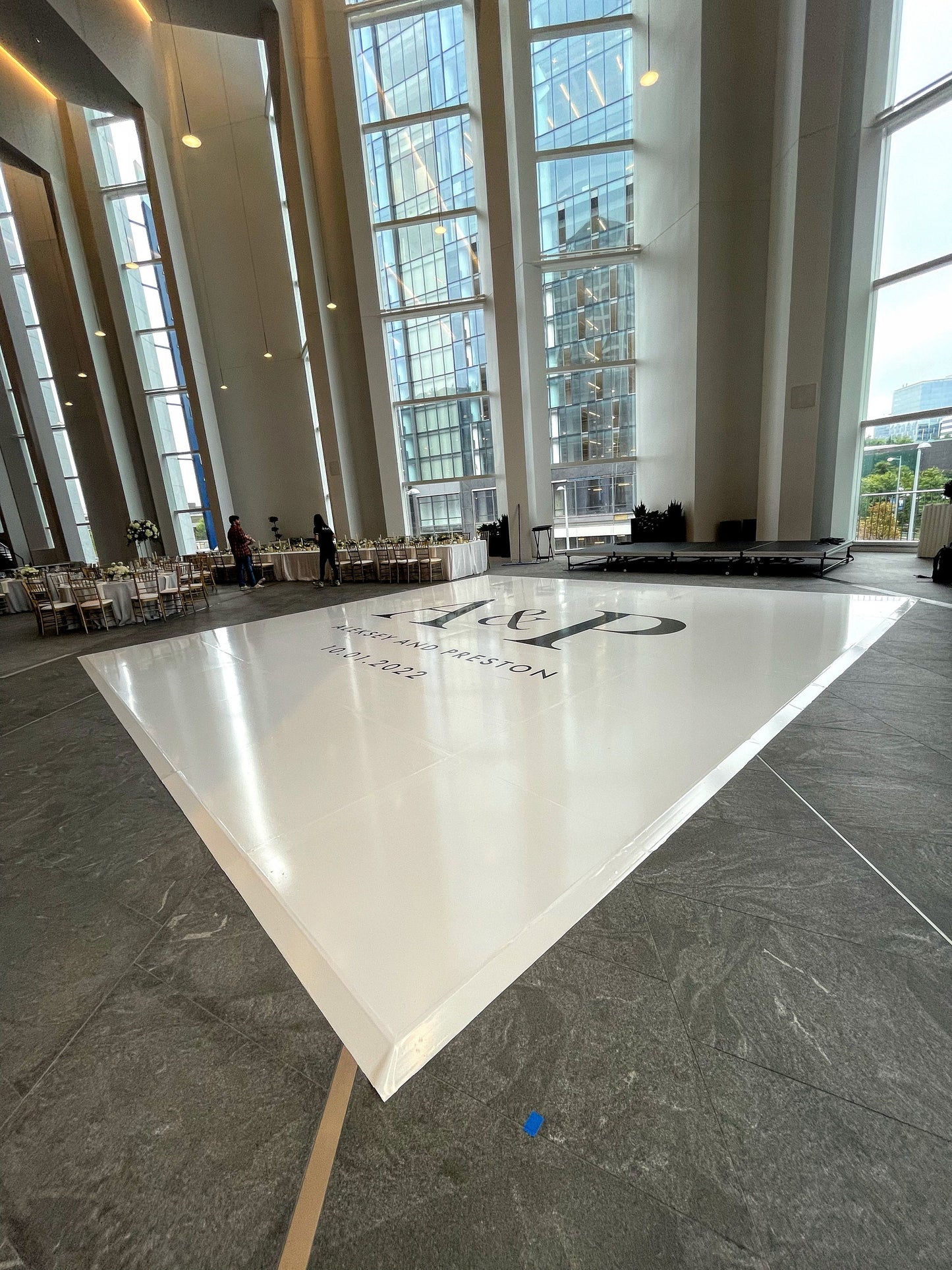 Custom Wedding Decal Dance Floor Wrap Gloss Removable Vinyl. Monogram Print and Vinyl to cover the entire dancefloor. Wedding logo design