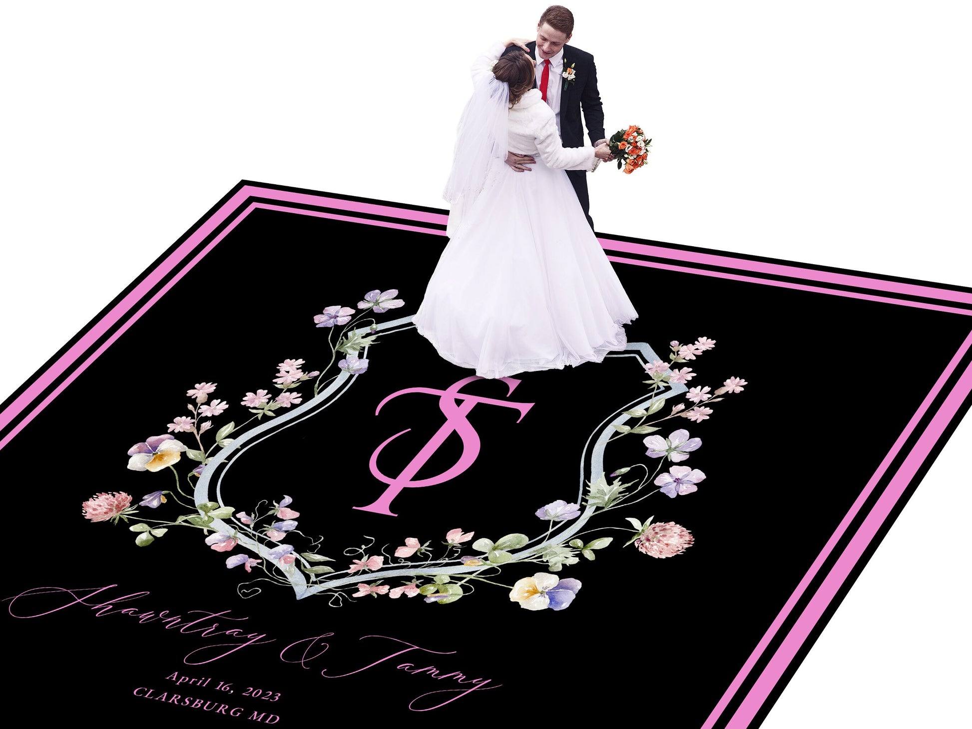 Full Print Custom Wedding Decal Dance Floor Wrap Gloss Removable Vinyl. Wedding Dancefloor design. Free Shipping