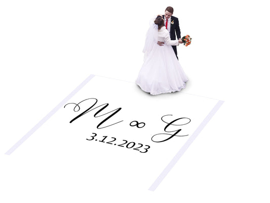 Custom Wedding Decal Dance Floor Wrap Gloss Removable Vinyl. Monogram Print and Vinyl to cover the entire dancefloor. Wedding logo design