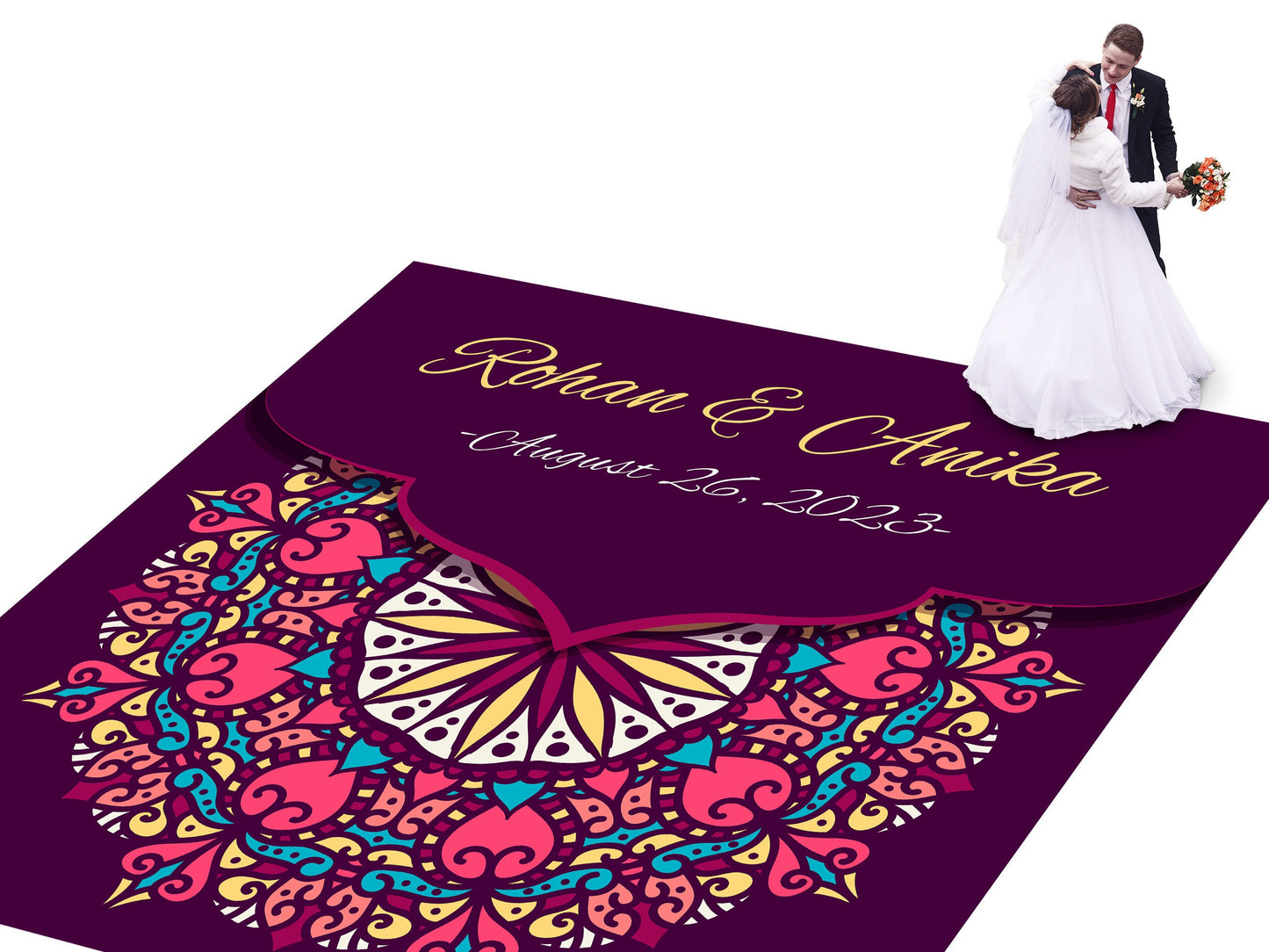 Indian Wedding Mehdi Mandala Sangeet Full Color Dancefloor print. Dancefloor Gloss/Matte Wrap Removable Vinyl. Print to cover dancefloor