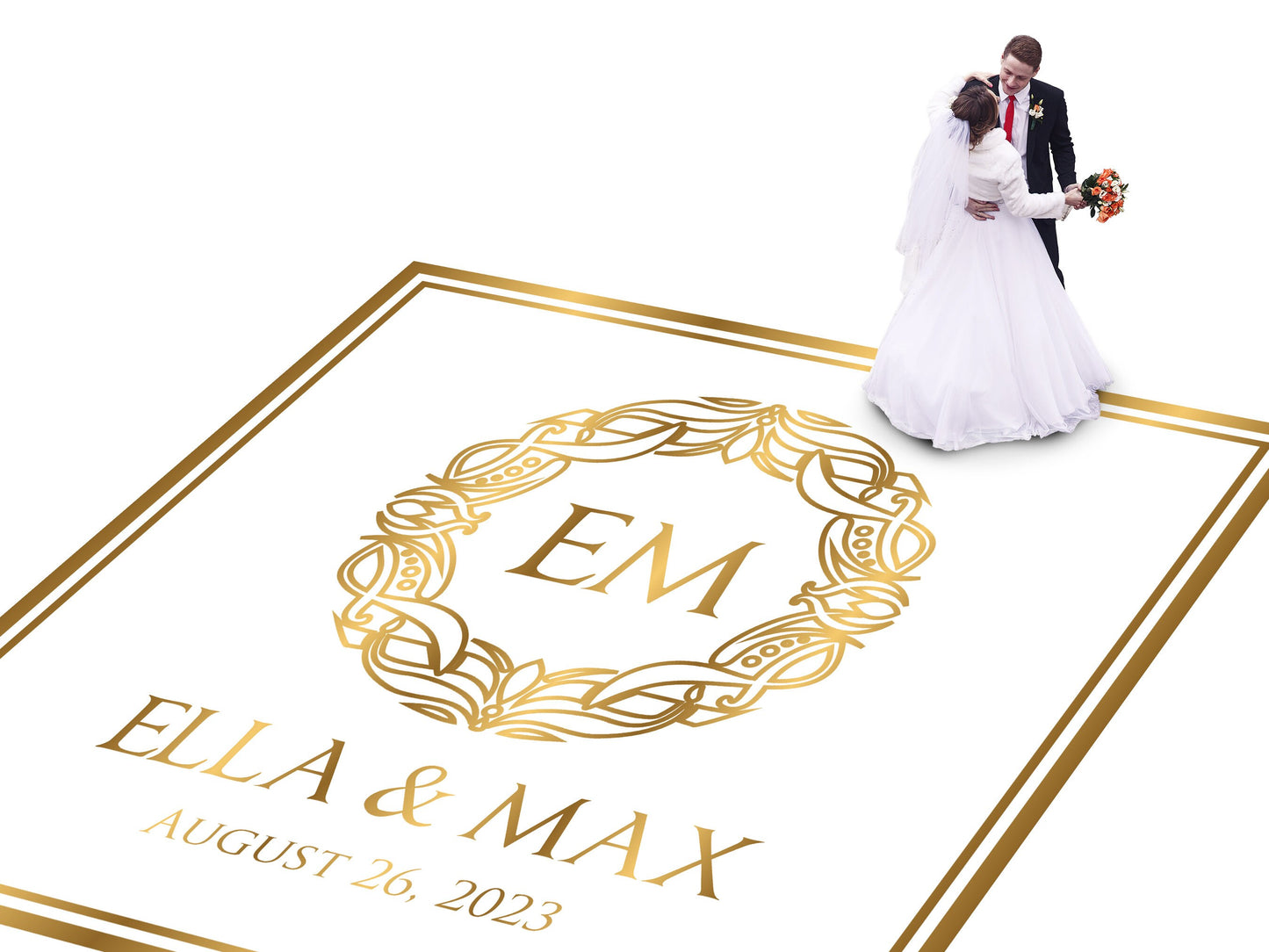 Custom Wedding Decal Dance Floor Wrap Gloss Removable Vinyl. Monogram Print and Vinyl to cover the entire dancefloor. Wedding logo design