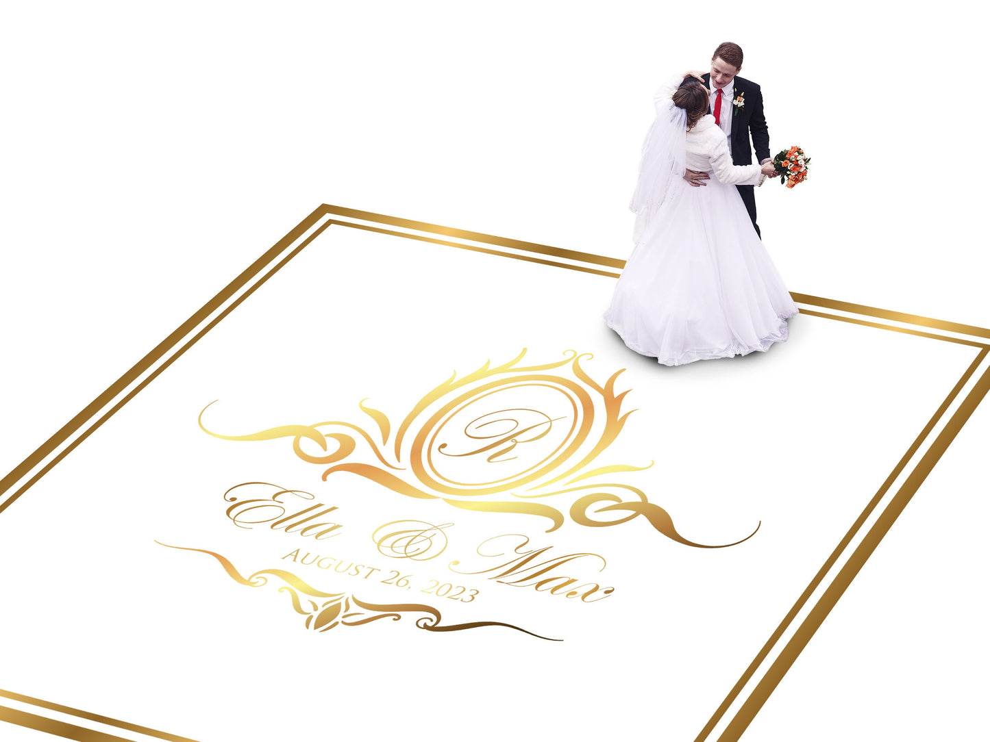 Custom Wedding Decal Dance Floor Wrap Gloss Removable Vinyl. Monogram Print and Vinyl to cover the entire dancefloor. Wedding logo design
