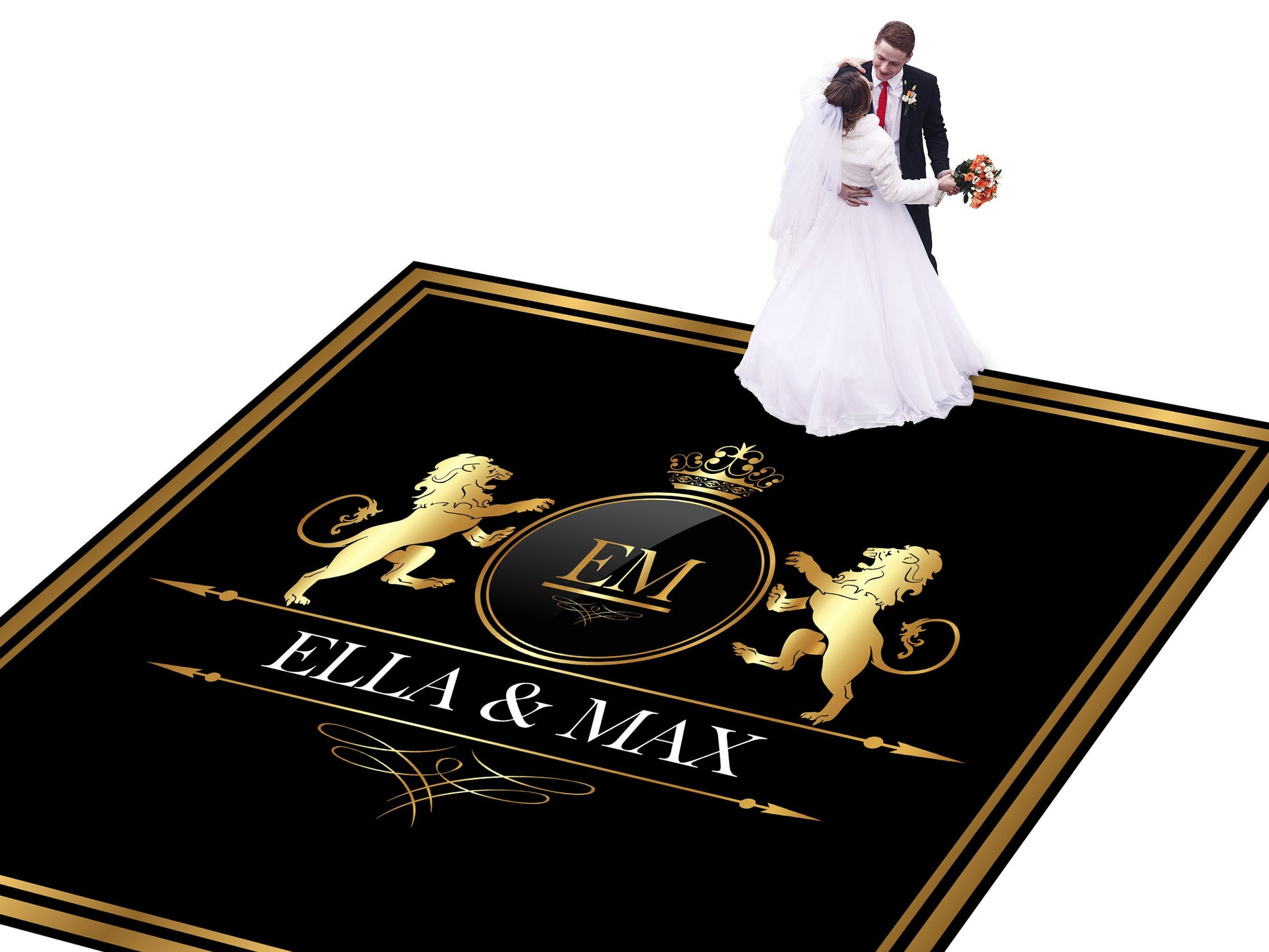 Custom Wedding Decal Dance Floor Wrap Gloss Removable Vinyl. Monogram Print and Vinyl to cover the entire dancefloor. Wedding logo design