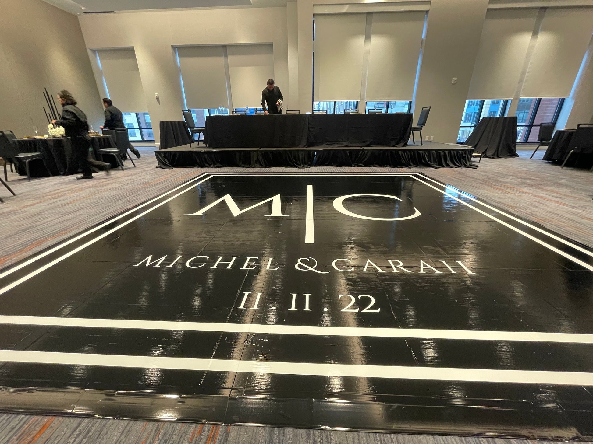 Custom Wedding Decal Dance Floor Wrap Gloss Removable Vinyl. Monogram Print and Vinyl to cover the entire dancefloor. Wedding logo design
