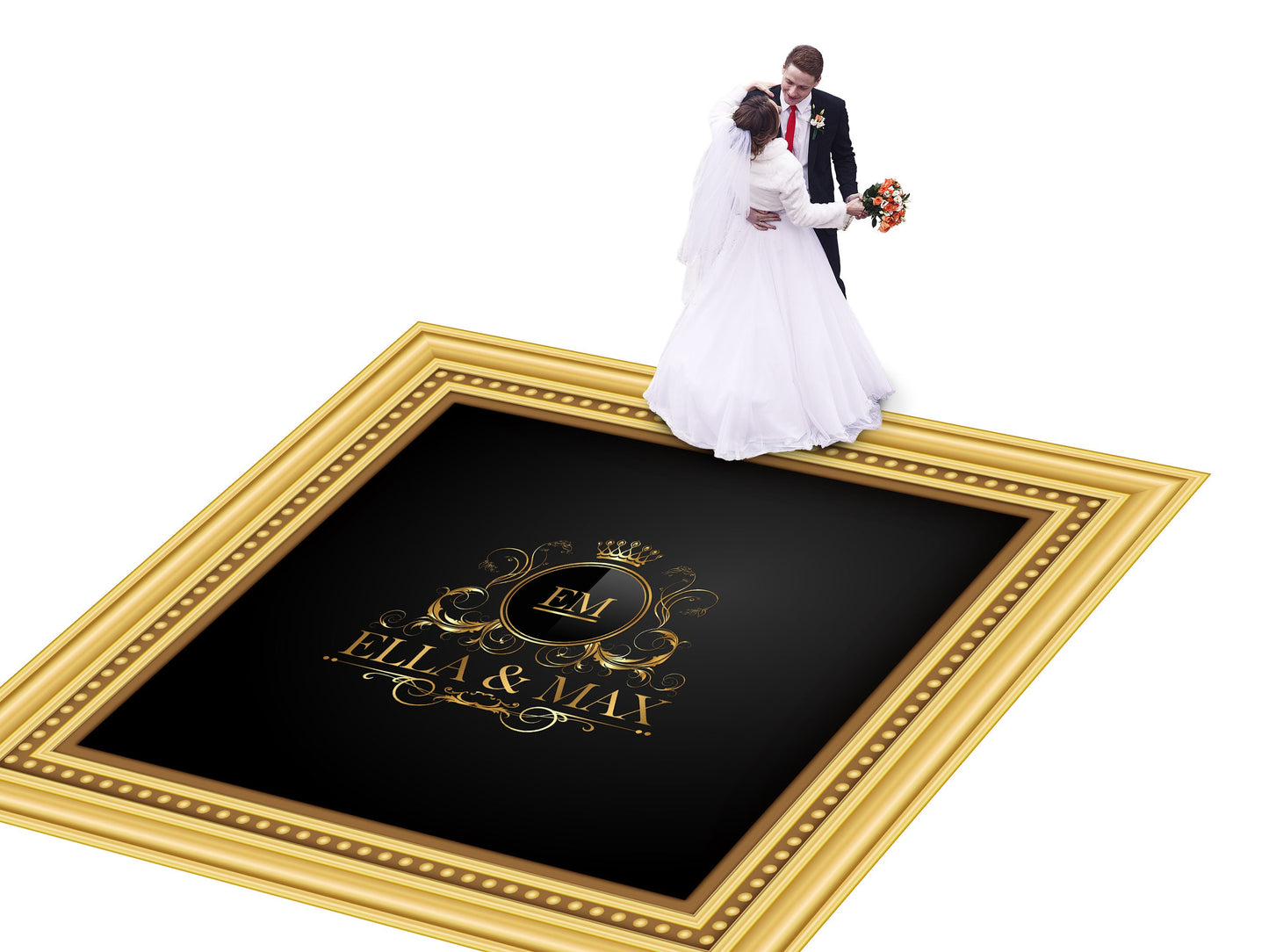 Super Unique Photo Frame Wedding Dance Floor Wrap Gloss Removable Vinyl. Print and Vinyl to cover the entire dancefloor. Wedding logo design