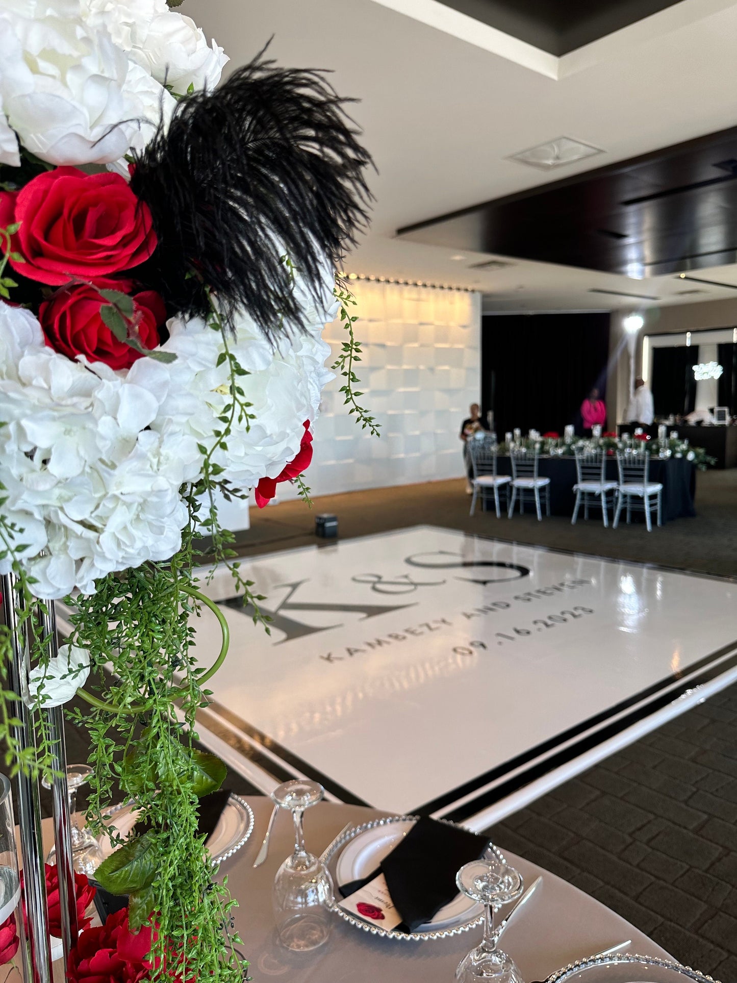 Custom Wedding Decal Dance Floor Wrap Gloss Removable Vinyl. Monogram Print and Vinyl to cover the entire dancefloor. Wedding logo design