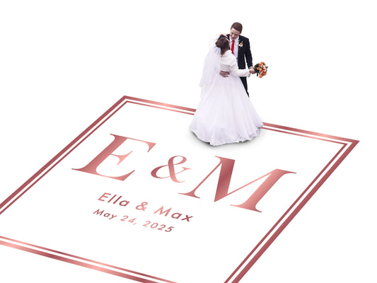 Custom Wedding Decal Dance Floor Wrap Gloss Removable Vinyl. Monogram Print and Vinyl to cover the entire dancefloor. Wedding logo design