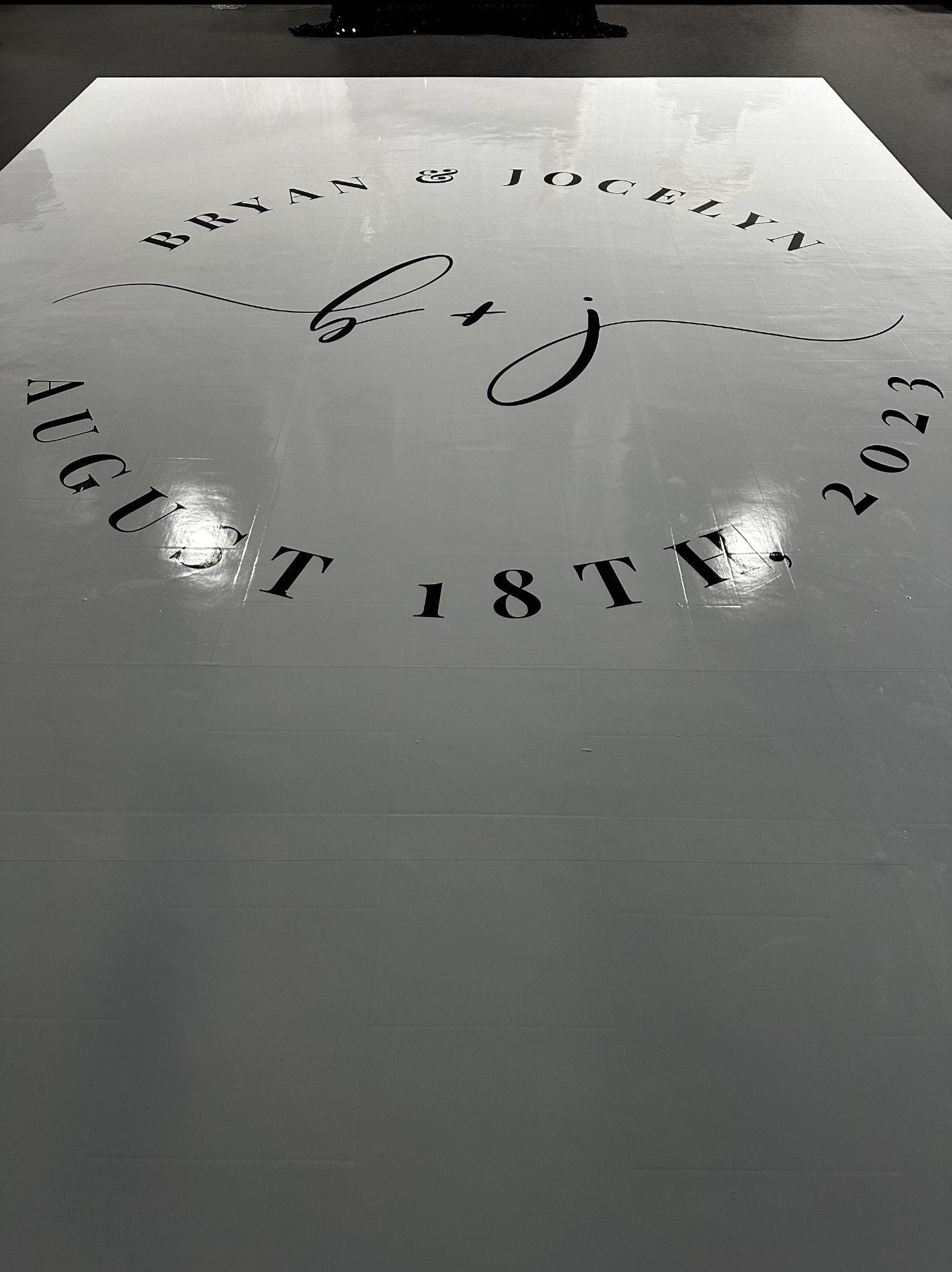 Custom Wedding Decal Dance Floor Wrap Gloss Removable Vinyl. Monogram Print and Vinyl to cover the entire dancefloor. Wedding logo design