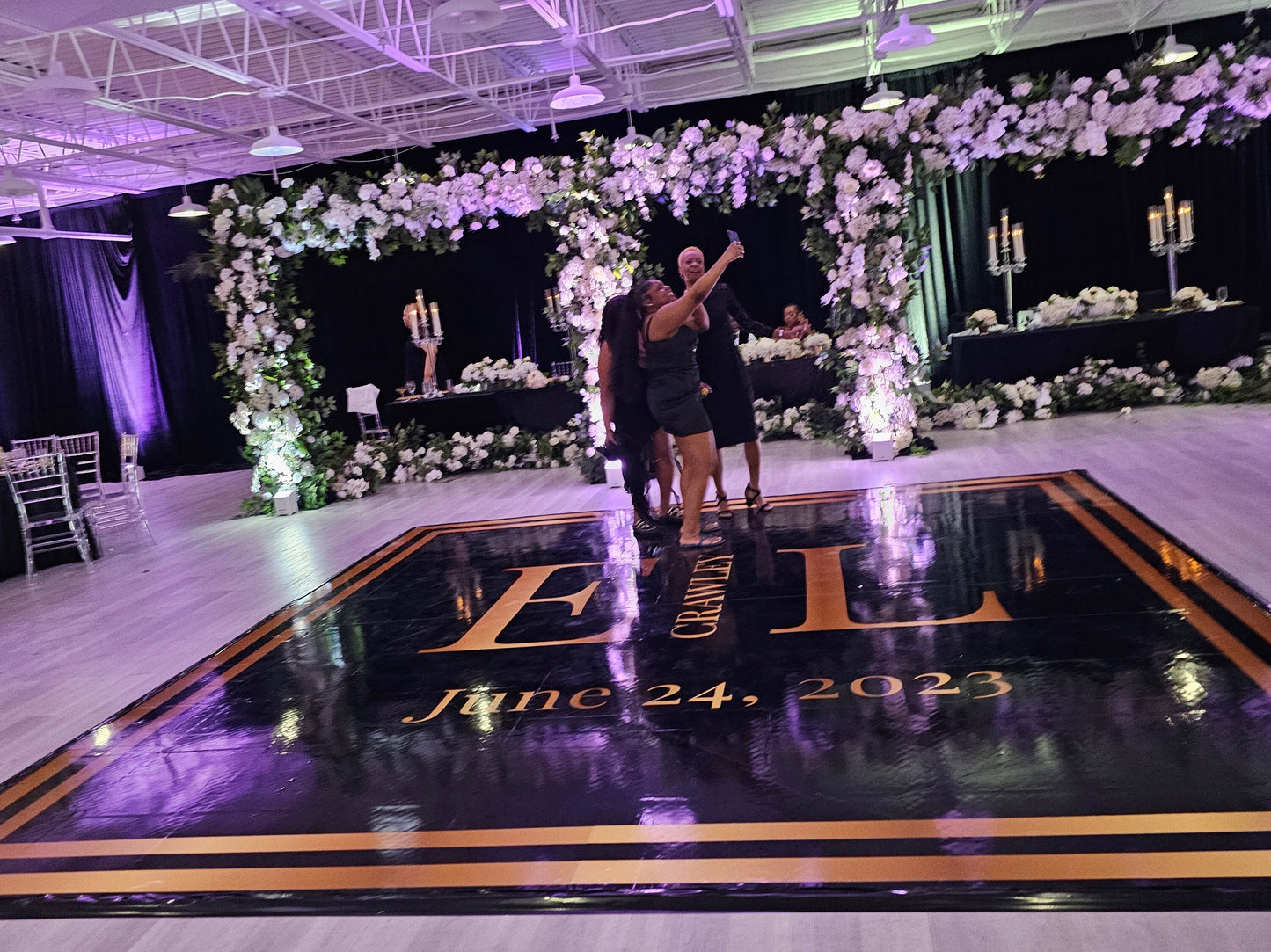 Custom Wedding Decal Dance Floor Wrap Gloss Removable Vinyl. Monogram Print and Vinyl to cover the entire dancefloor. Wedding logo design