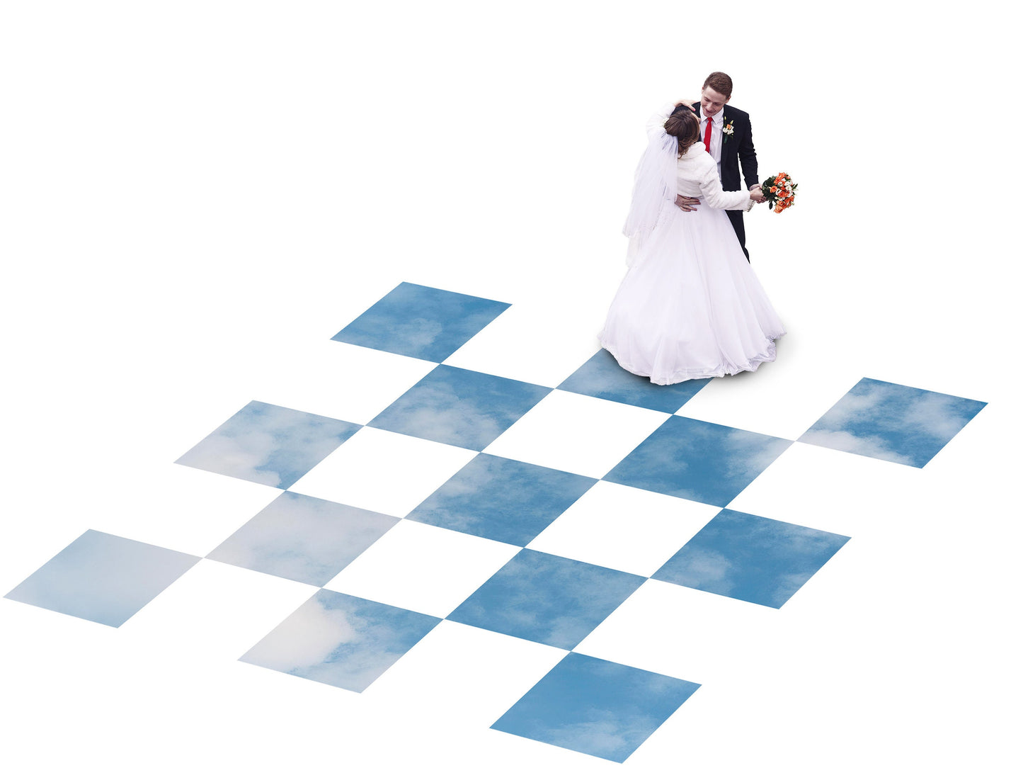 Custom Wedding Decal Dance Floor Wrap Gloss Removable Vinyl. Unique sky cloud floor design. Checkerboard design. Wedding logo. Free shipping