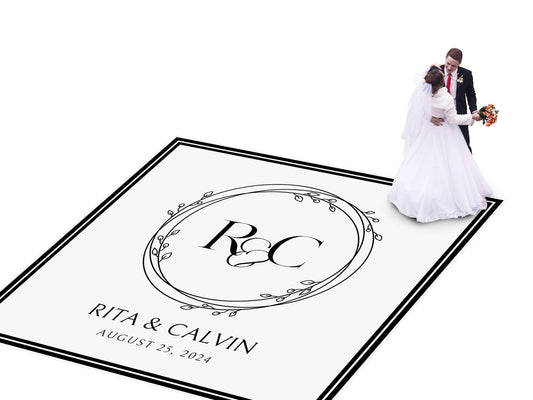 Custom Wedding Decal Dance Floor Wrap Gloss Removable Vinyl. Monogram Print and Vinyl to cover the entire dancefloor. Wedding logo design