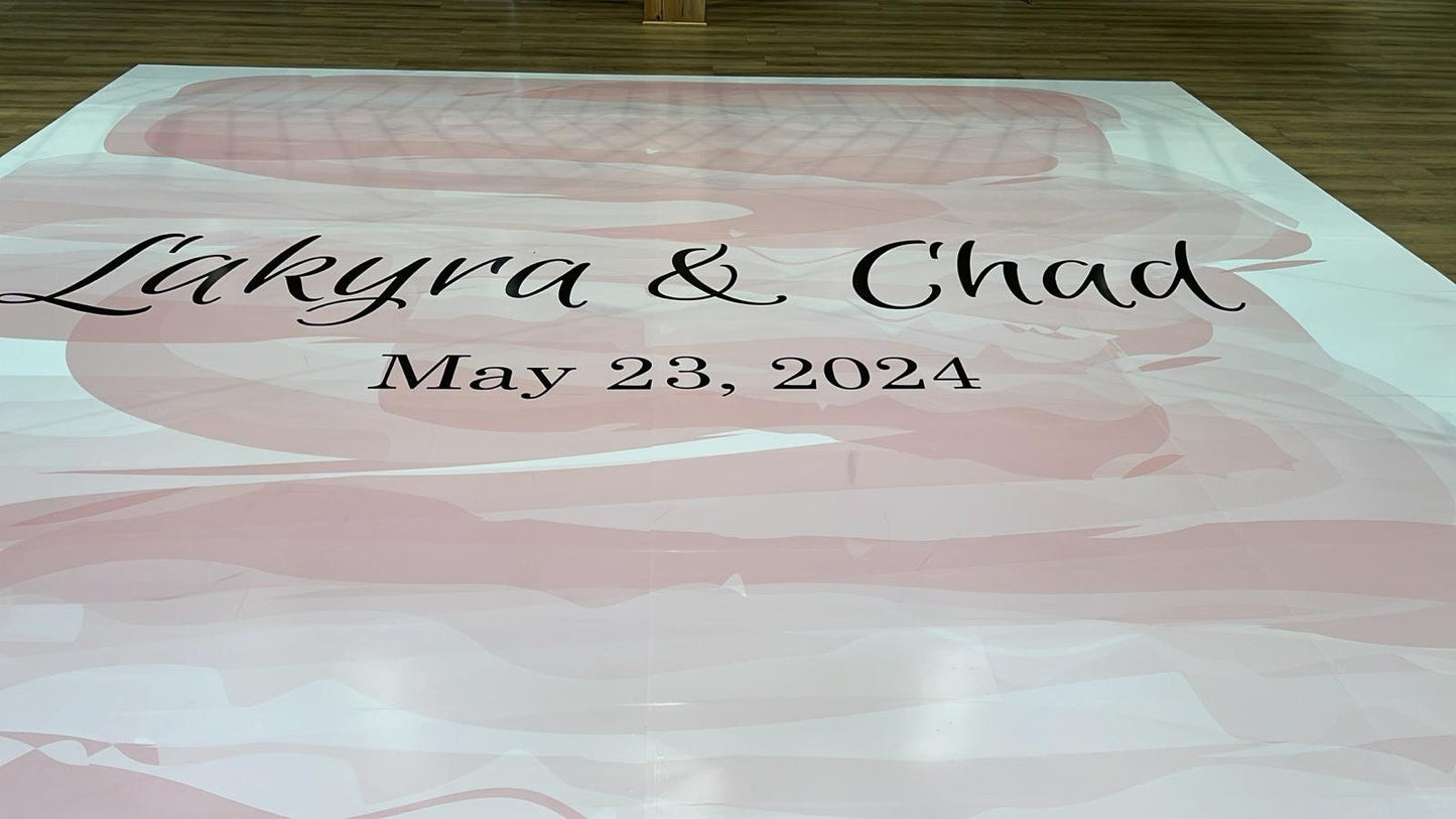 Custom Wedding Decal Dance Floor Wrap Gloss Removable Vinyl. Monogram Print and Vinyl to cover the entire dancefloor. Wedding logo design