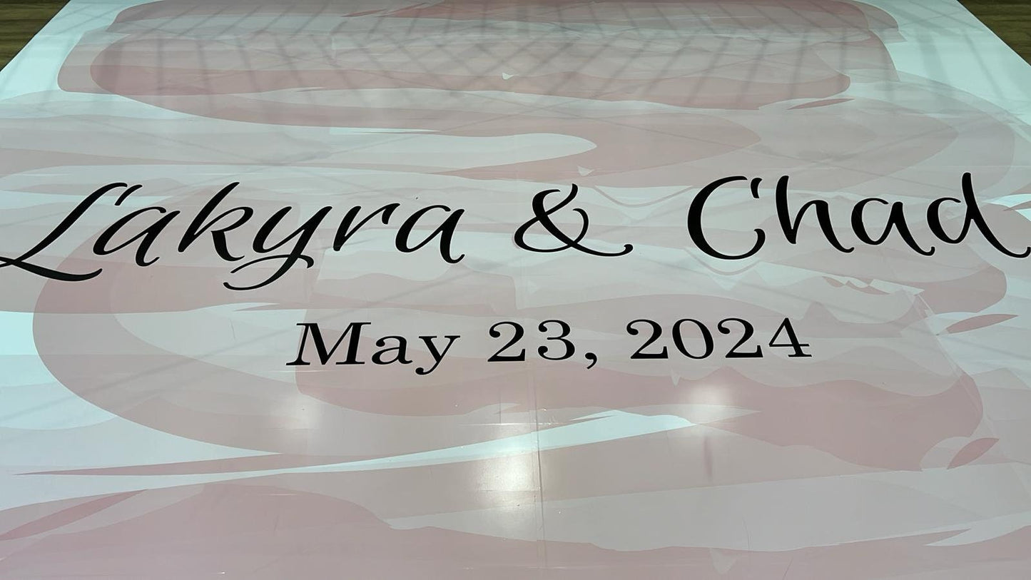 Custom Wedding Decal Dance Floor Wrap Gloss Removable Vinyl. Monogram Print and Vinyl to cover the entire dancefloor. Wedding logo design
