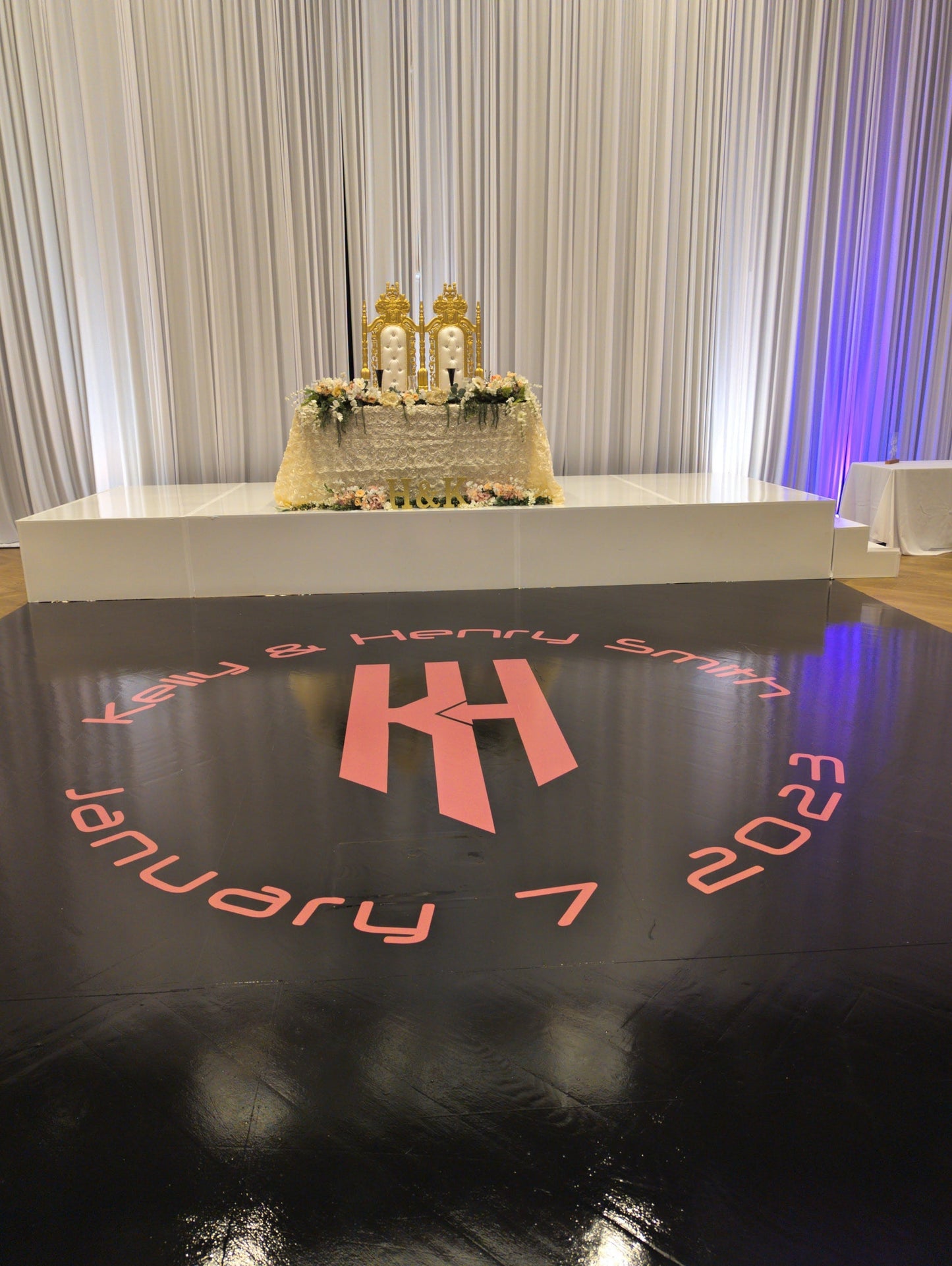 Custom Wedding Decal Dance Floor Wrap Gloss Removable Vinyl. Monogram Print and Vinyl to cover the entire dancefloor. Wedding logo design