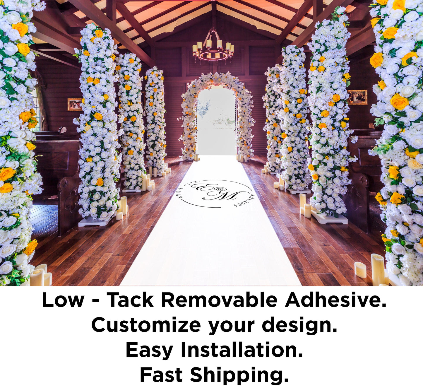 Customizable Wedding Decal Aisle Runner Wrap | Gloss Removable Vinyl | Monogram Printed on the aisle | Wedding logo design| Free Shipping.