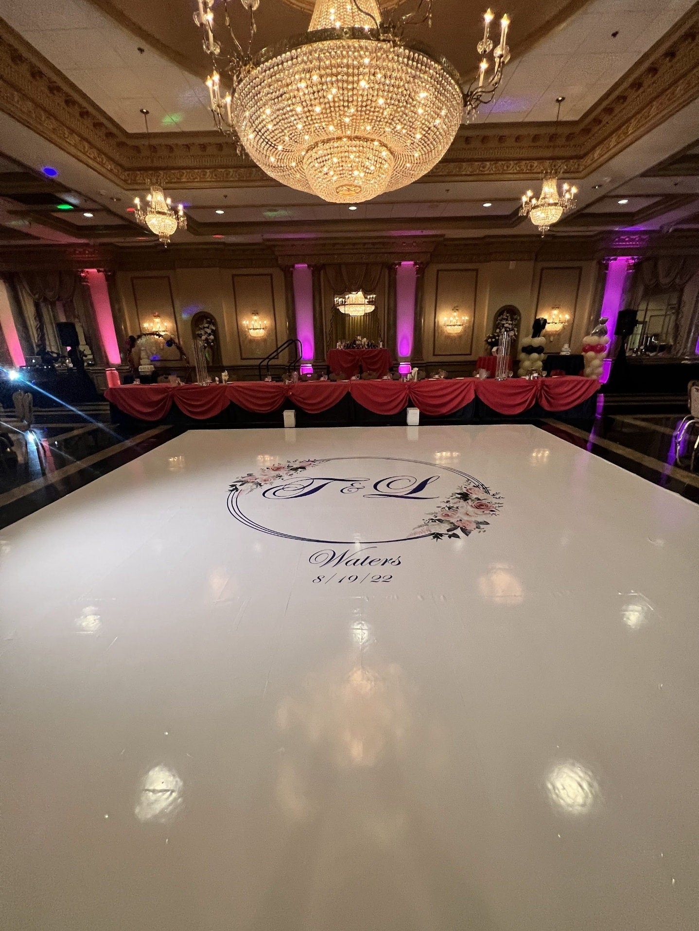 Custom Wedding Decal Dance Floor Wrap Gloss Removable Vinyl. Monogram Print and Vinyl to cover the entire dancefloor. Wedding logo design