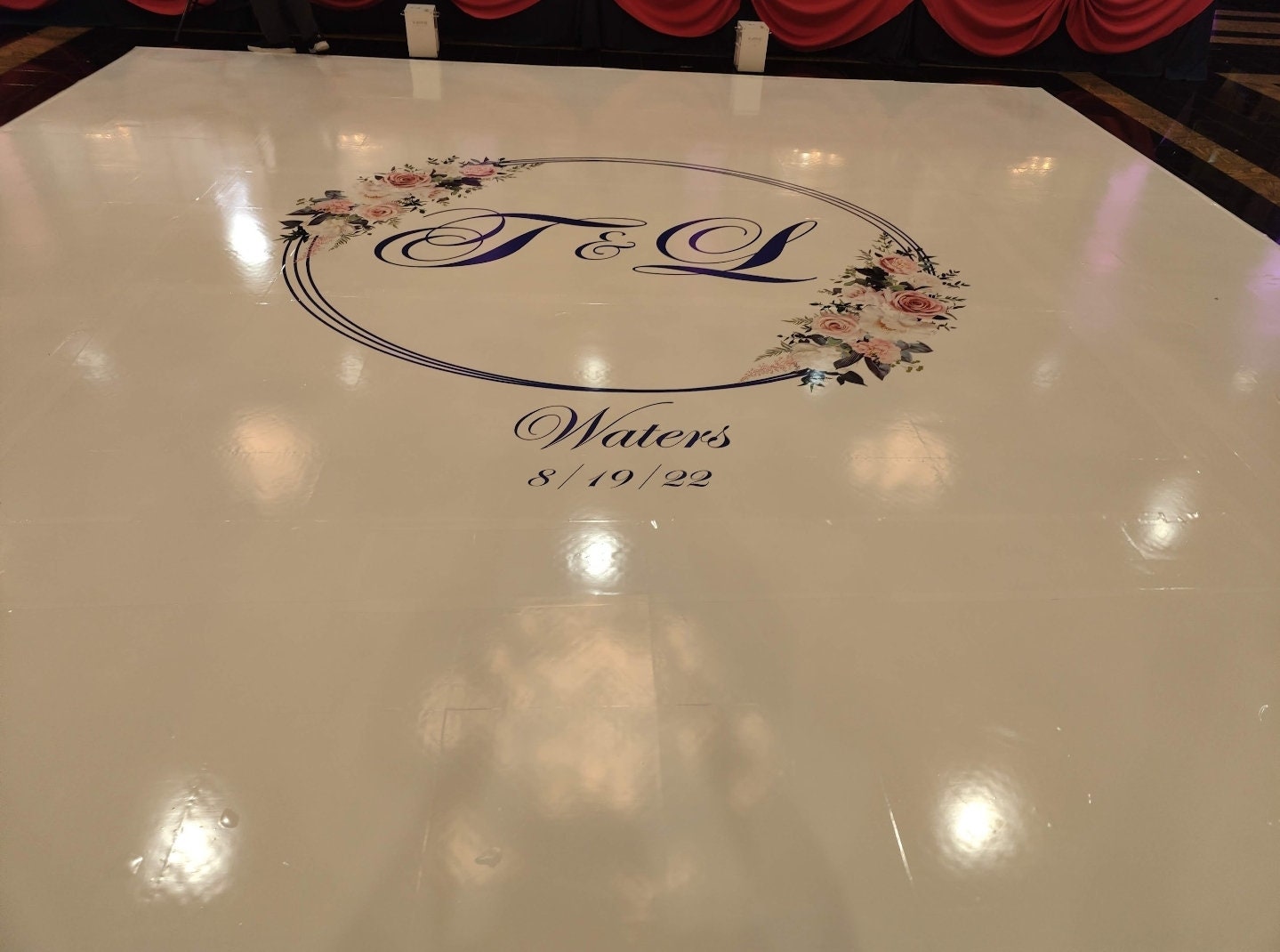 Custom Wedding Decal Dance Floor Wrap Gloss Removable Vinyl. Monogram Print and Vinyl to cover the entire dancefloor. Wedding logo design