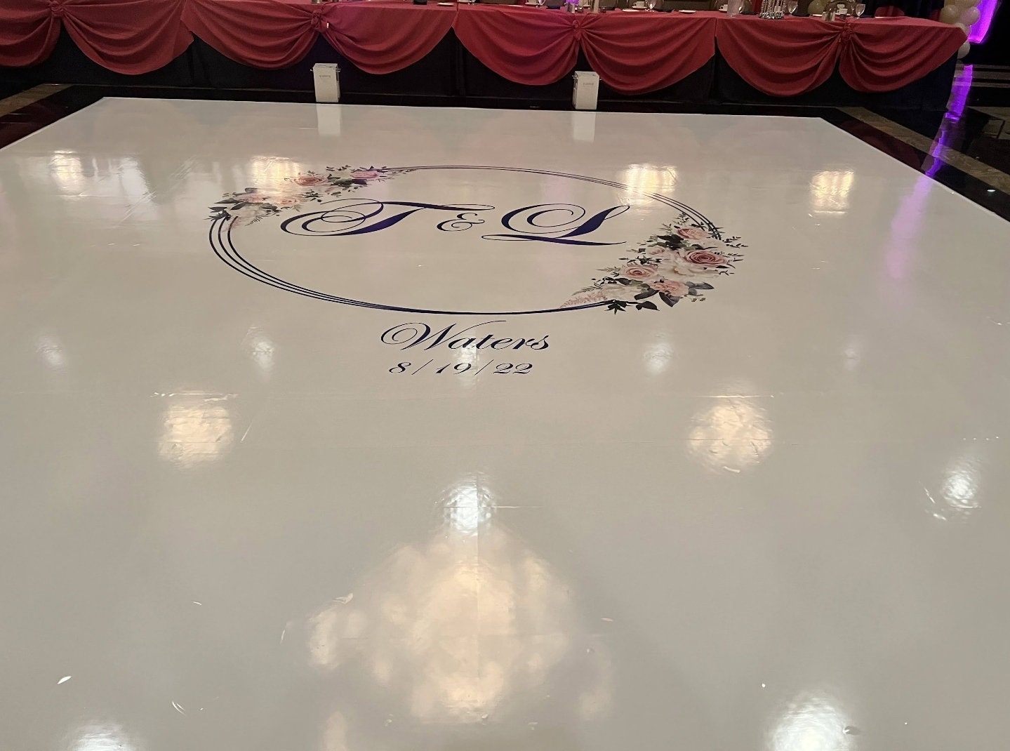 Custom Wedding Decal Dance Floor Wrap Gloss Removable Vinyl. Monogram Print and Vinyl to cover the entire dancefloor. Wedding logo design