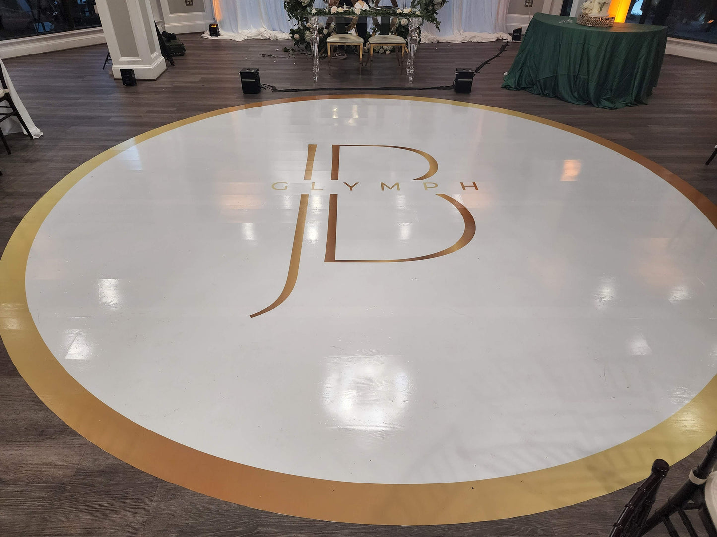 Unique Circular Custom Wedding Decal Dance Floor Wrap. Gloss Removable Vinyl. Wedding Floor designs that cover the dancefloor. Free Shipping
