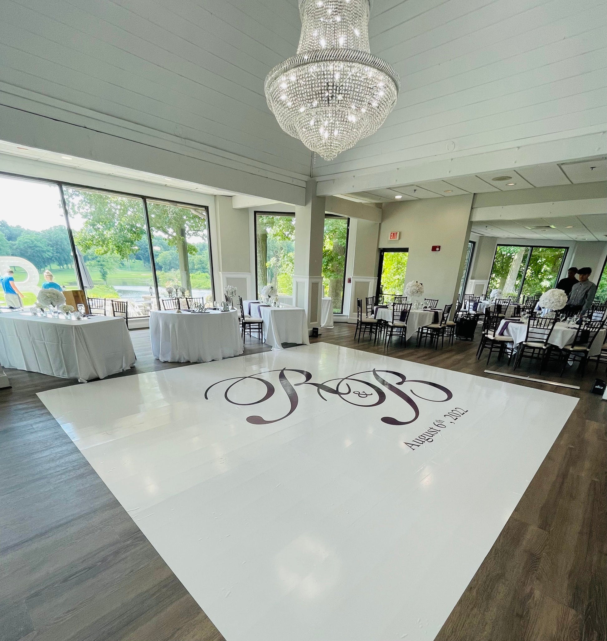 Custom Wedding Decal Dance Floor Wrap Gloss Removable Vinyl. Monogram Print and Vinyl to cover the entire dancefloor. Wedding logo design
