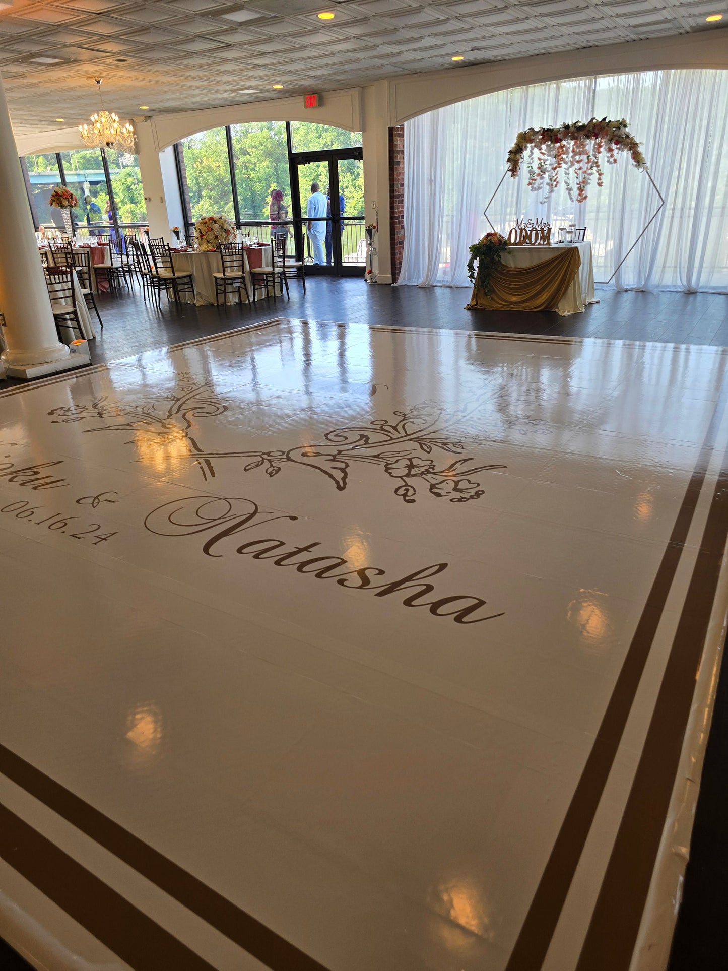 Custom Wedding Decal Dance Floor Wrap Gloss Removable Vinyl. Monogram Print and Vinyl to cover the entire dancefloor. Wedding logo design