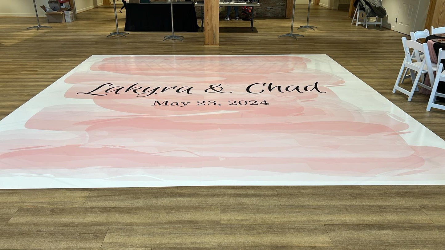 Custom Wedding Decal Dance Floor Wrap Gloss Removable Vinyl. Monogram Print and Vinyl to cover the entire dancefloor. Wedding logo design