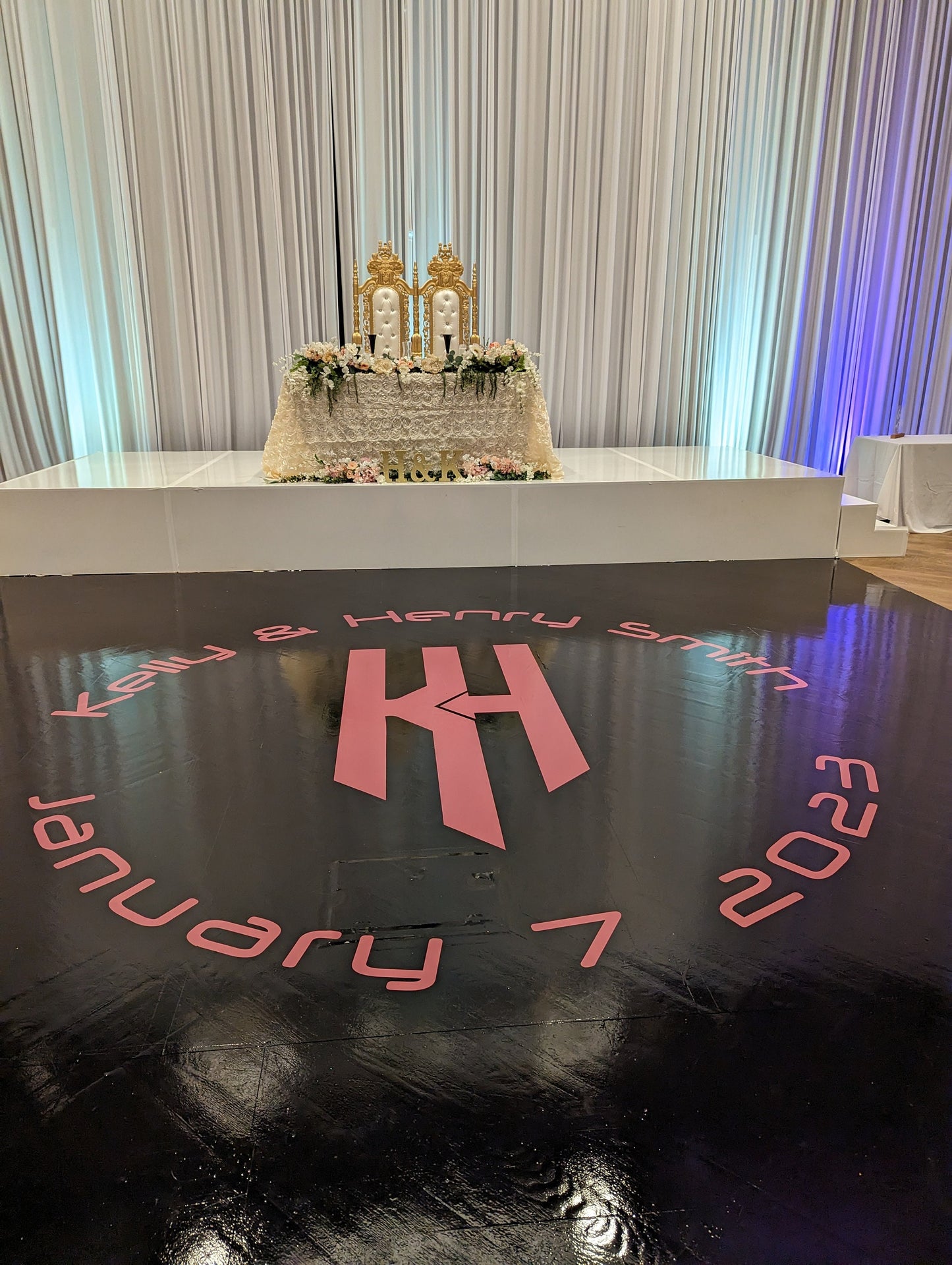 Custom Wedding Decal Dance Floor Wrap Gloss Removable Vinyl. Monogram Print and Vinyl to cover the entire dancefloor. Wedding logo design