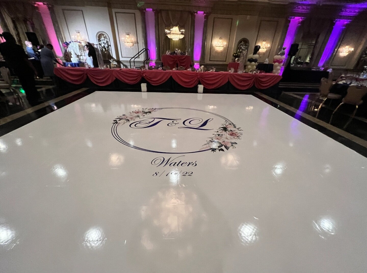 Custom Wedding Decal Dance Floor Wrap Gloss Removable Vinyl. Monogram Print and Vinyl to cover the entire dancefloor. Wedding logo design