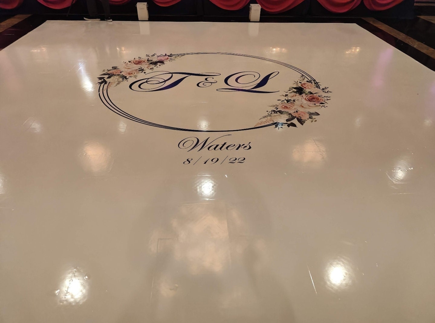Custom Wedding Decal Dance Floor Wrap Gloss Removable Vinyl. Monogram Print and Vinyl to cover the entire dancefloor. Wedding logo design