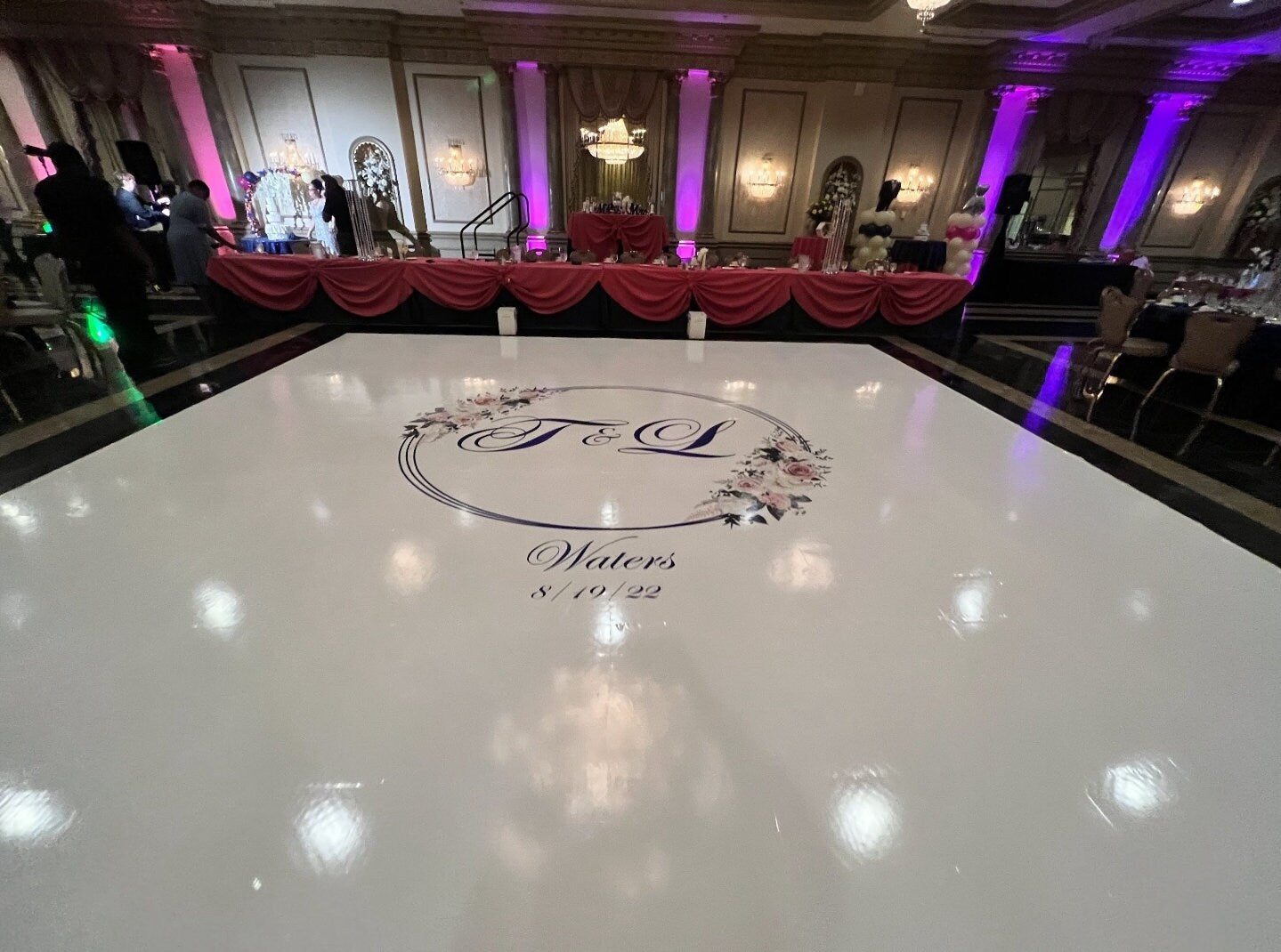 Custom Wedding Decal Dance Floor Wrap Gloss Removable Vinyl. Monogram Print and Vinyl to cover the entire dancefloor. Wedding logo design