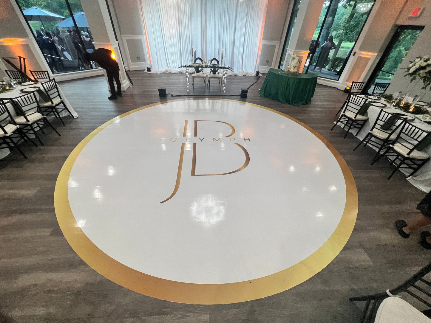 Unique Circular Custom Wedding Decal Dance Floor Wrap. Gloss Removable Vinyl. Wedding Floor designs that cover the dancefloor. Free Shipping