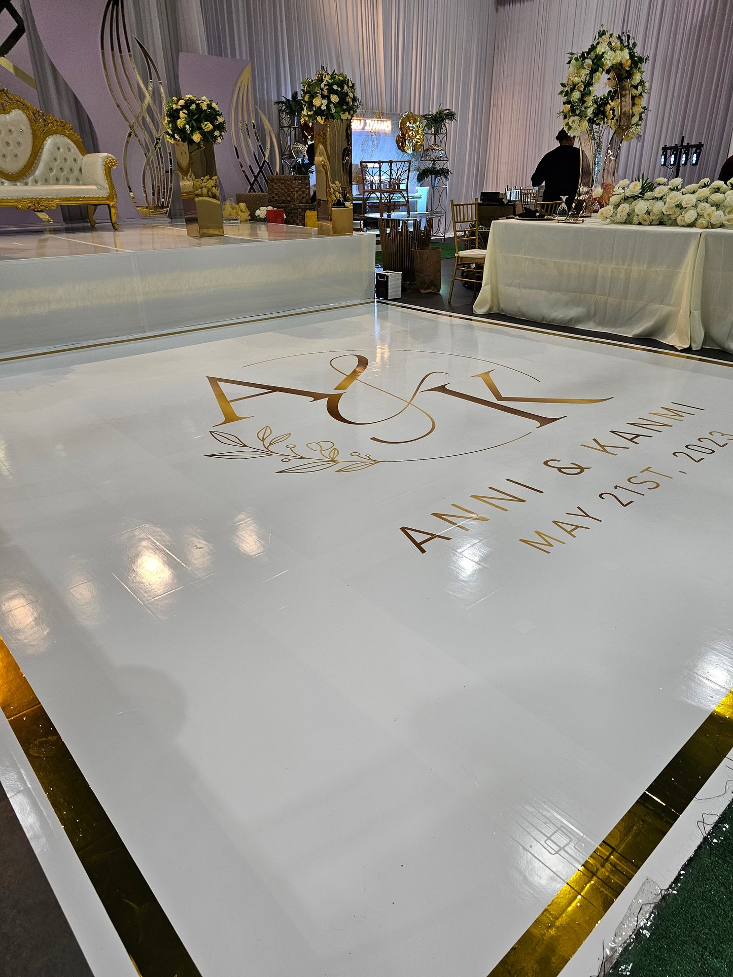 Custom Wedding Decal Dance Floor Wrap. Gloss Removable Vinyl. Monogram Print and Vinyl to cover your entire dancefloor. Wedding logo design.
