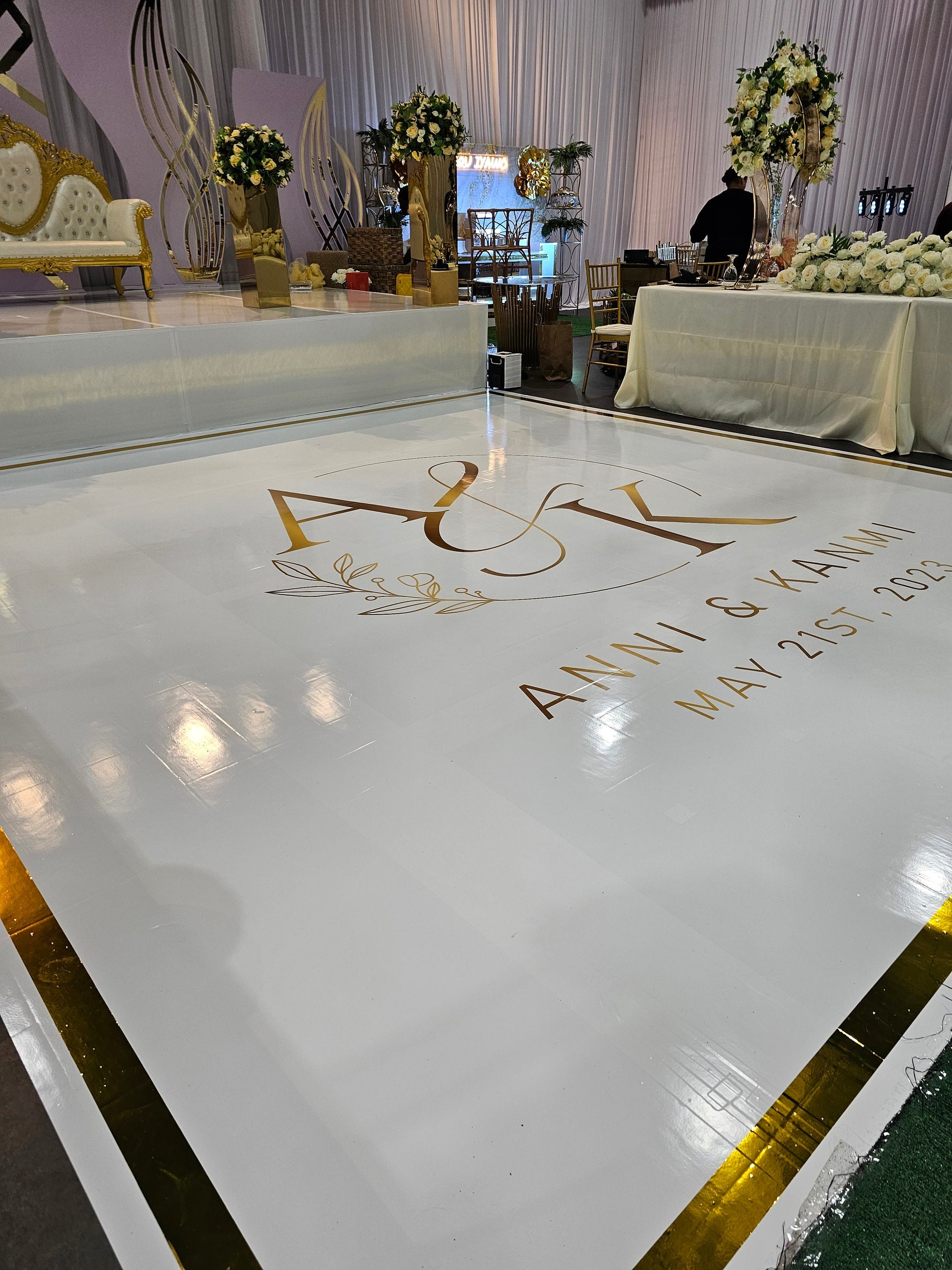 Custom Wedding Decal Dance Floor Wrap. Gloss Removable Vinyl. Monogram Print and Vinyl to cover your entire dancefloor. Wedding logo design.