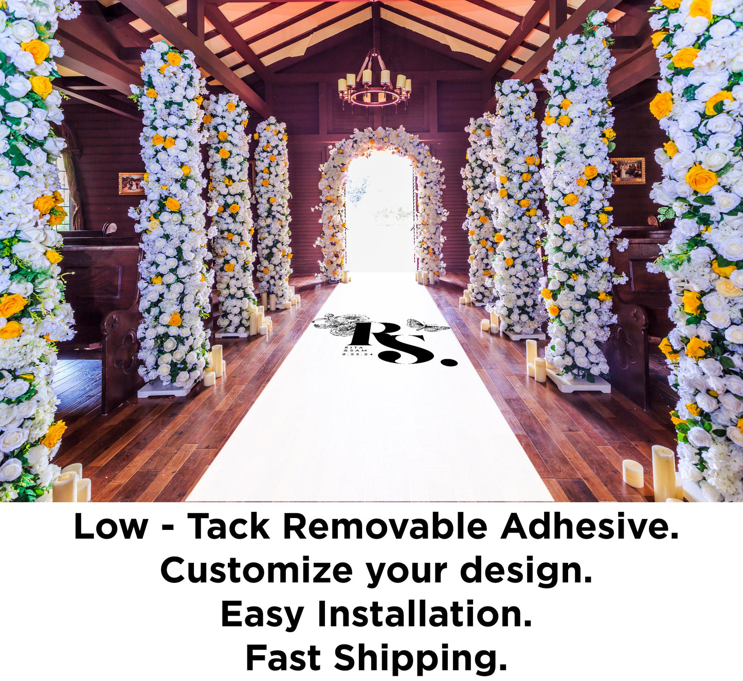 Customizable Wedding Decal Aisle Runner Wrap | Gloss Removable Vinyl | Monogram Printed on the aisle | Wedding logo design| Free Shipping.