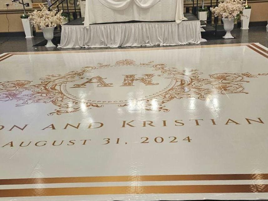 Full Print Custom Wedding Decal Dance Floor Wrap Gloss Removable Vinyl. Wedding Dancefloor design. Free Shipping