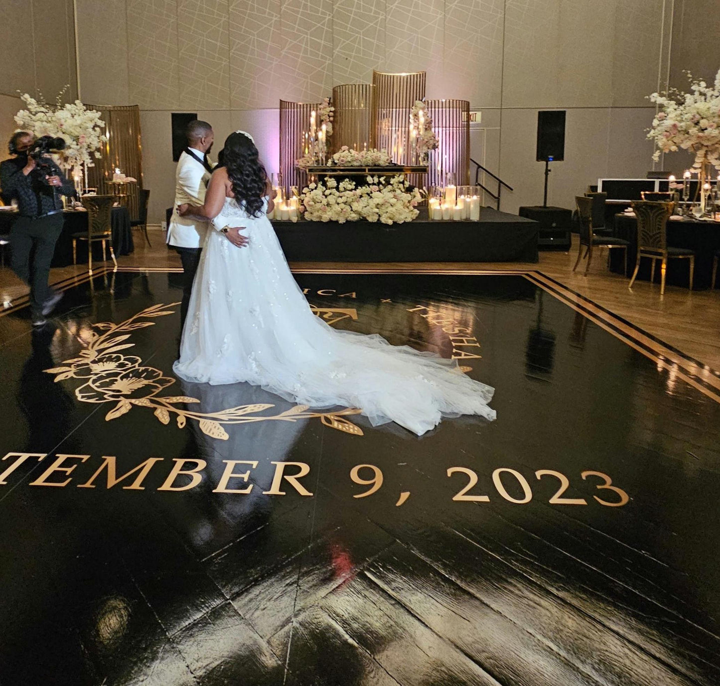 Custom Wedding Decal Dance Floor Wrap Gloss Removable Vinyl. Monogram Print and Vinyl to cover the entire dancefloor. Wedding logo design