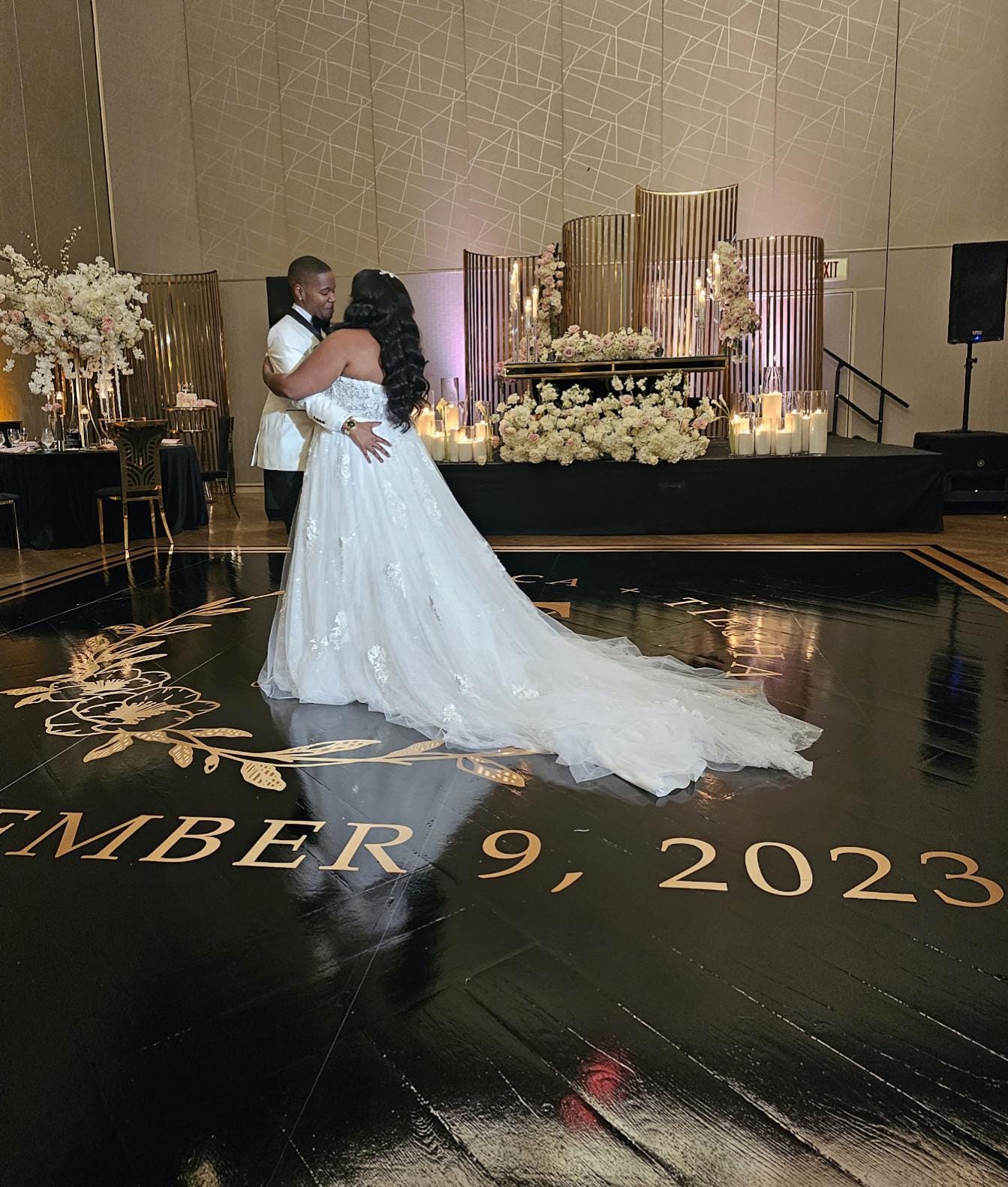 Custom Wedding Decal Dance Floor Wrap Gloss Removable Vinyl. Monogram Print and Vinyl to cover the entire dancefloor. Wedding logo design