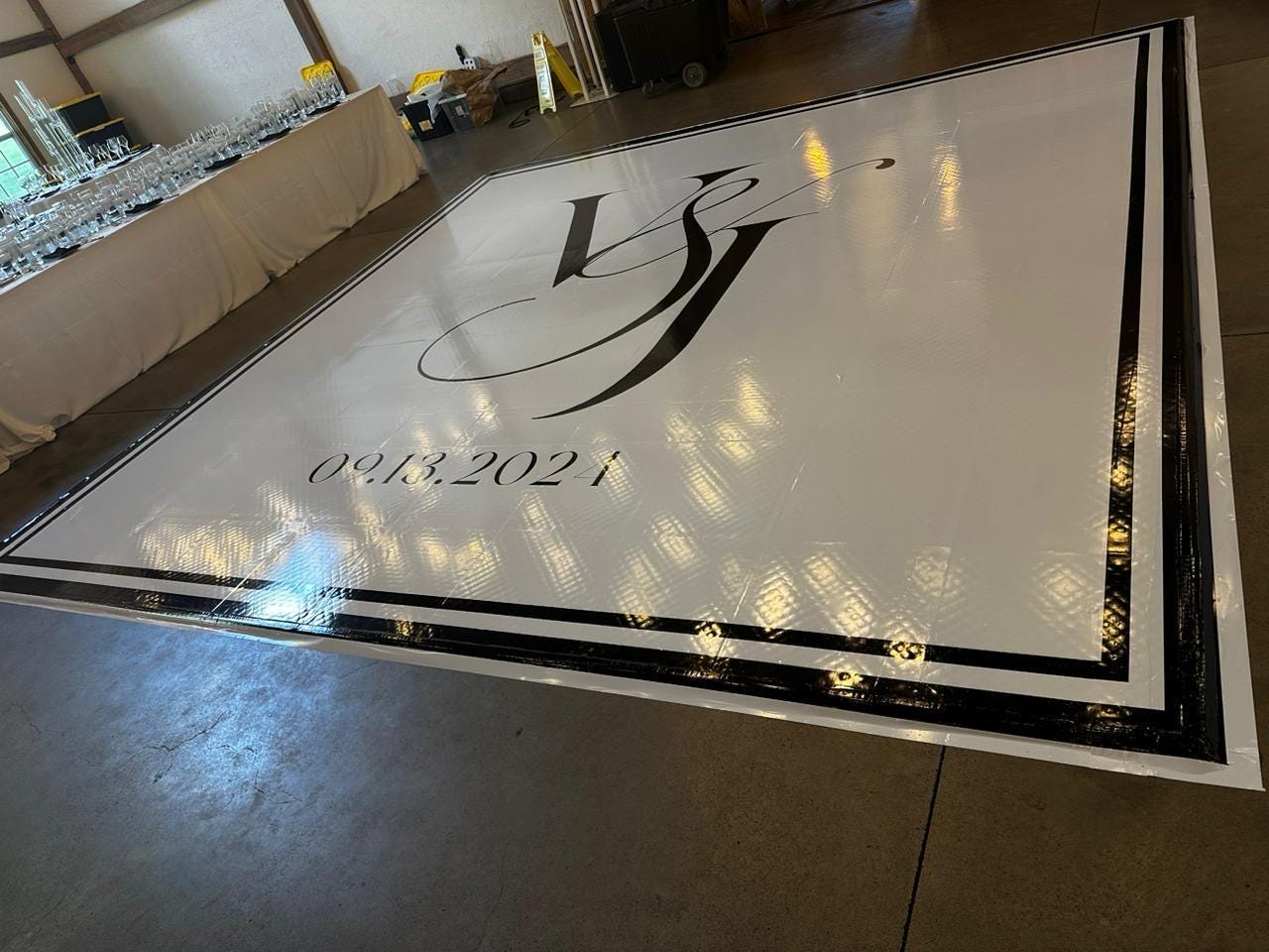 Custom Wedding Decal Dance Floor Wrap. Gloss Removable Vinyl. Monogram Print and Vinyl to cover your entire dancefloor. Wedding logo design.