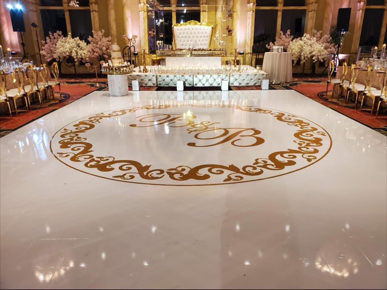 Custom Wedding Decal Dance Floor Wrap. Gloss Removable Vinyl. Monogram Print and Vinyl to cover your entire dancefloor. Wedding logo design.