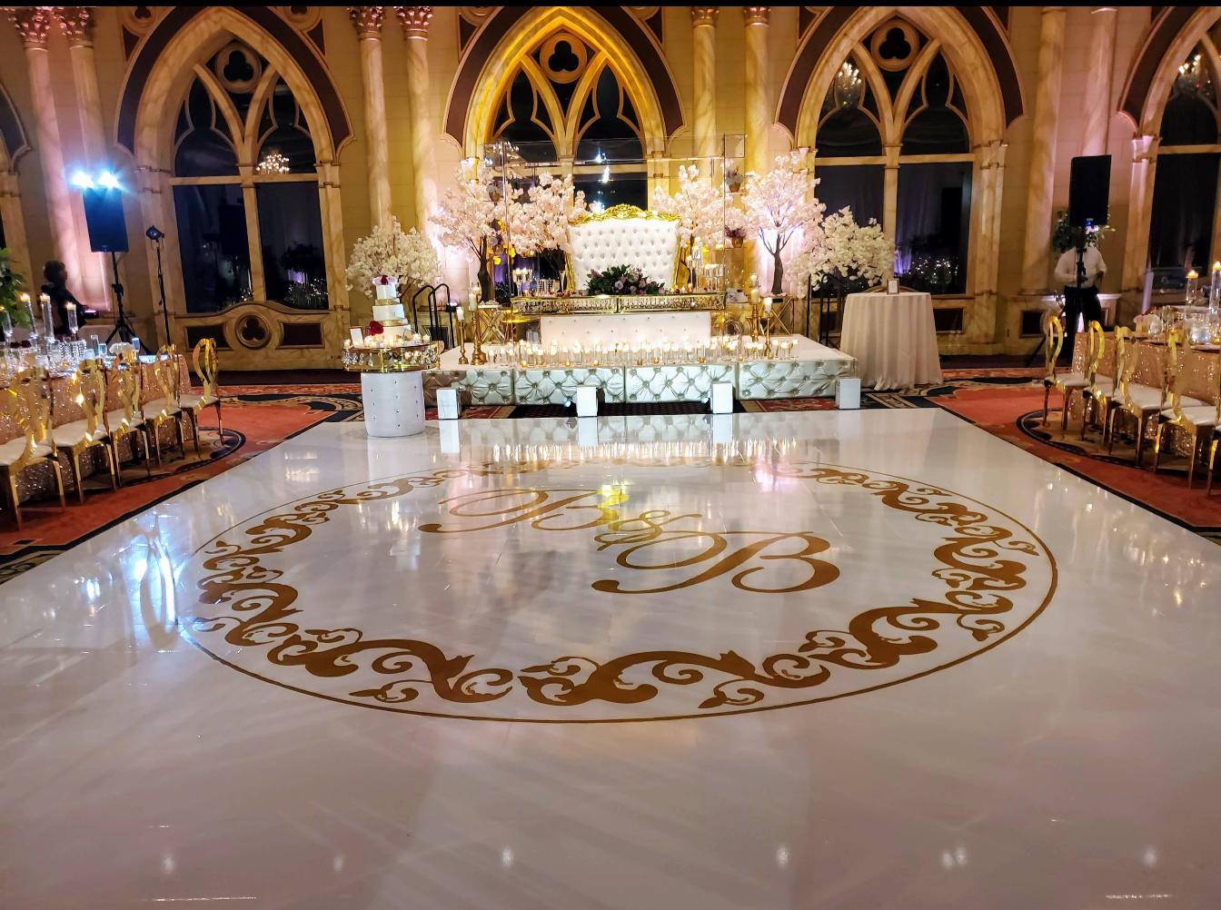 Custom Wedding Decal Dance Floor Wrap. Gloss Removable Vinyl. Monogram Print and Vinyl to cover your entire dancefloor. Wedding logo design.