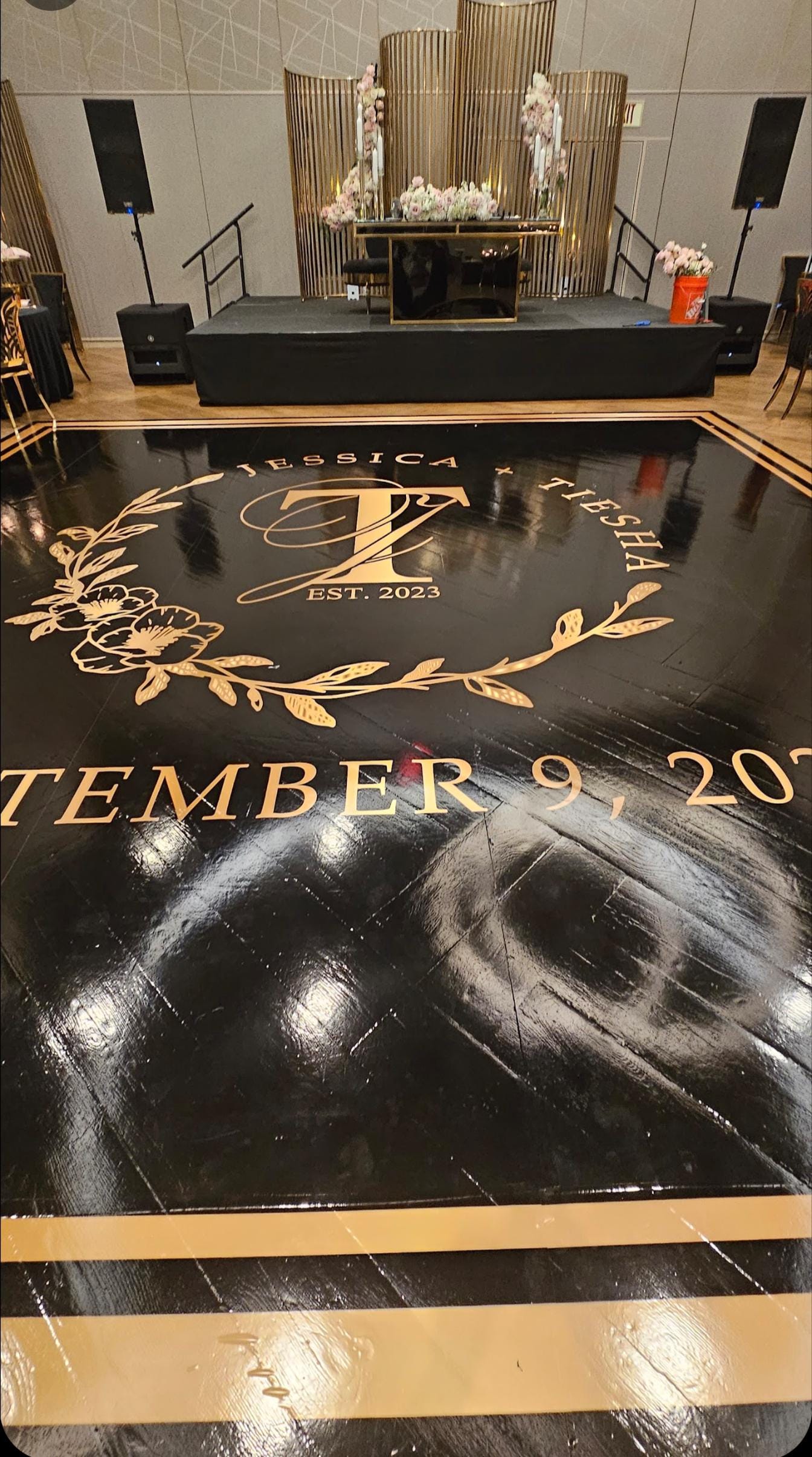 Custom Wedding Decal Dance Floor Wrap Gloss Removable Vinyl. Monogram Print and Vinyl to cover the entire dancefloor. Wedding logo design