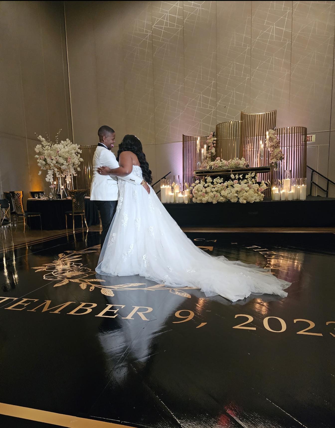 Custom Wedding Decal Dance Floor Wrap Gloss Removable Vinyl. Monogram Print and Vinyl to cover the entire dancefloor. Wedding logo design