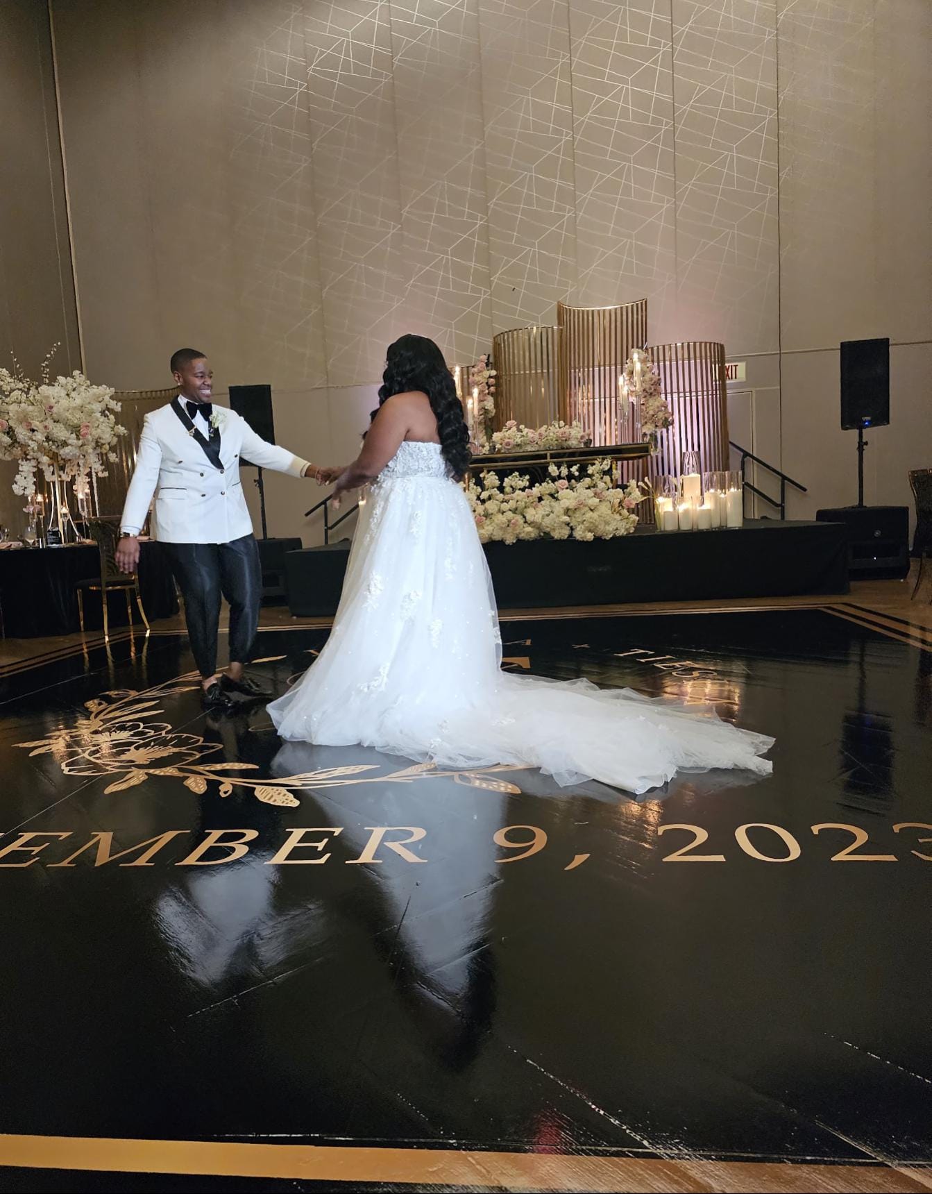 Custom Wedding Decal Dance Floor Wrap Gloss Removable Vinyl. Monogram Print and Vinyl to cover the entire dancefloor. Wedding logo design