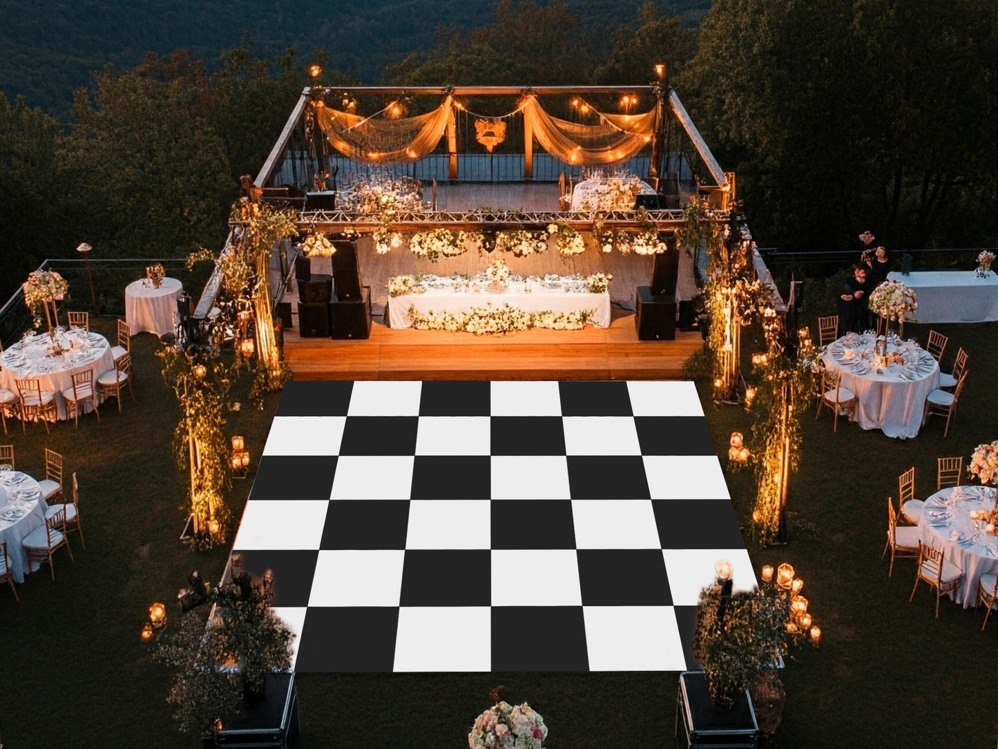 Full print. Custom Wedding Decal Dance Floor Wrap Gloss Removable Vinyl. Monogram Print. Checkerboard design. Black & White. Free shipping!