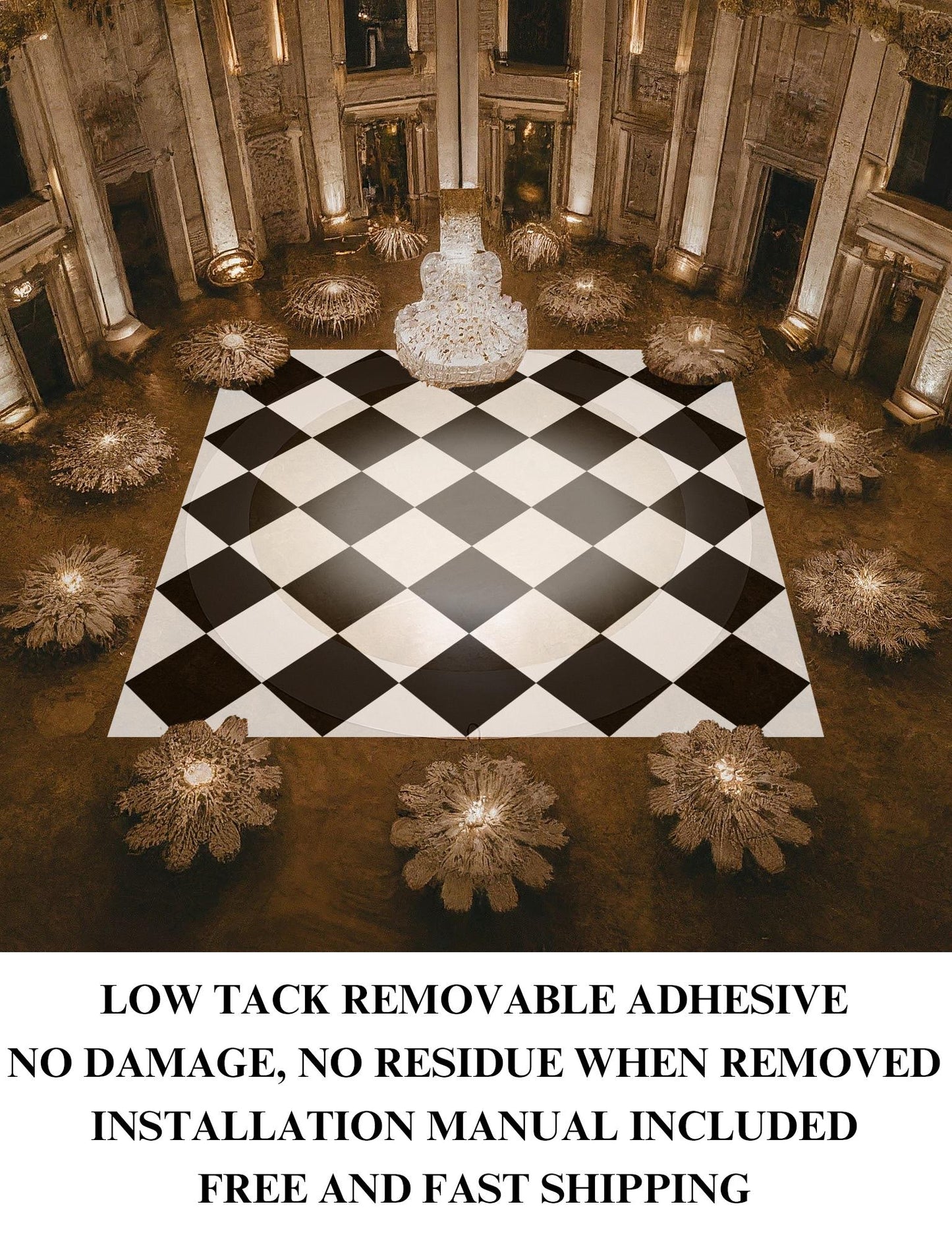 Custom Wedding Decal Dance Floor Wrap Gloss Removable Vinyl. Diamond pattern Diamond shaped Checkerboard design. Wedding logo. Free shipping