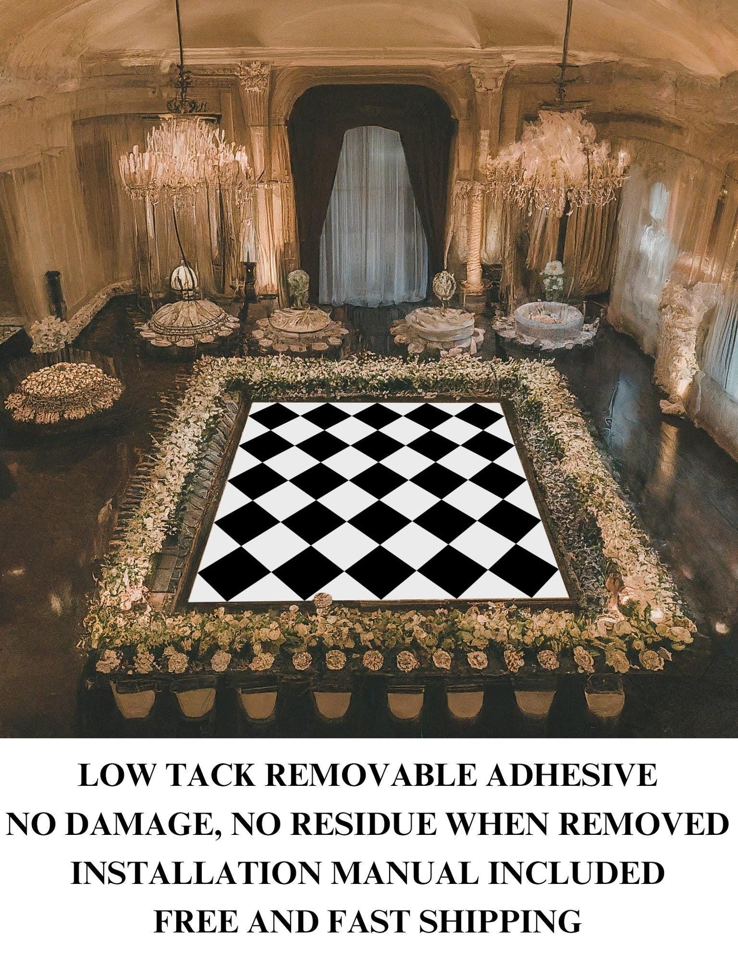 Custom Wedding Decal Dance Floor Wrap Gloss Removable Vinyl. Diamond pattern Diamond shaped Checkerboard design. Wedding logo. Free shipping