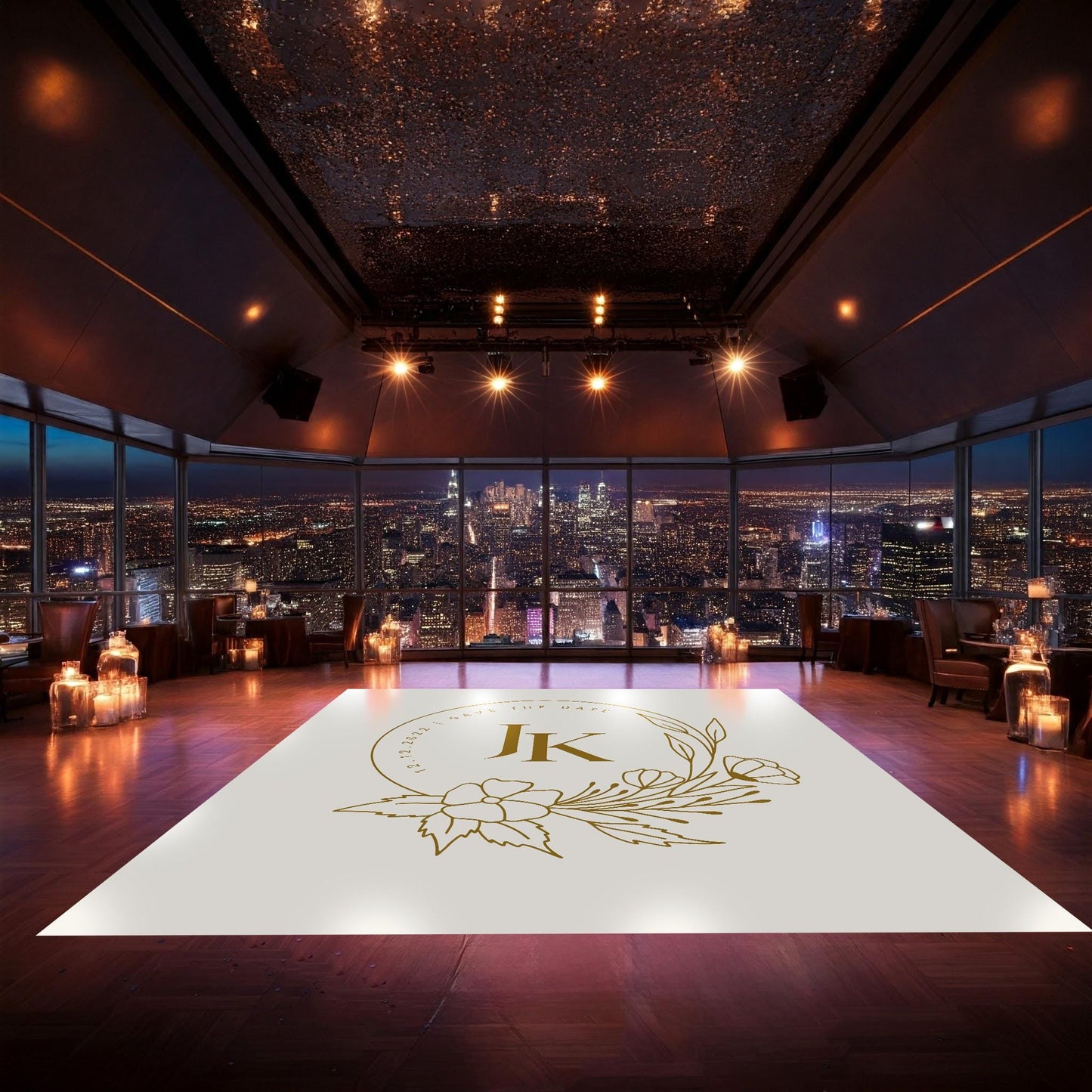Full Print Custom Wedding Decal Dance Floor Wrap Gloss Removable Vinyl. Wedding Dancefloor design. Free Shipping