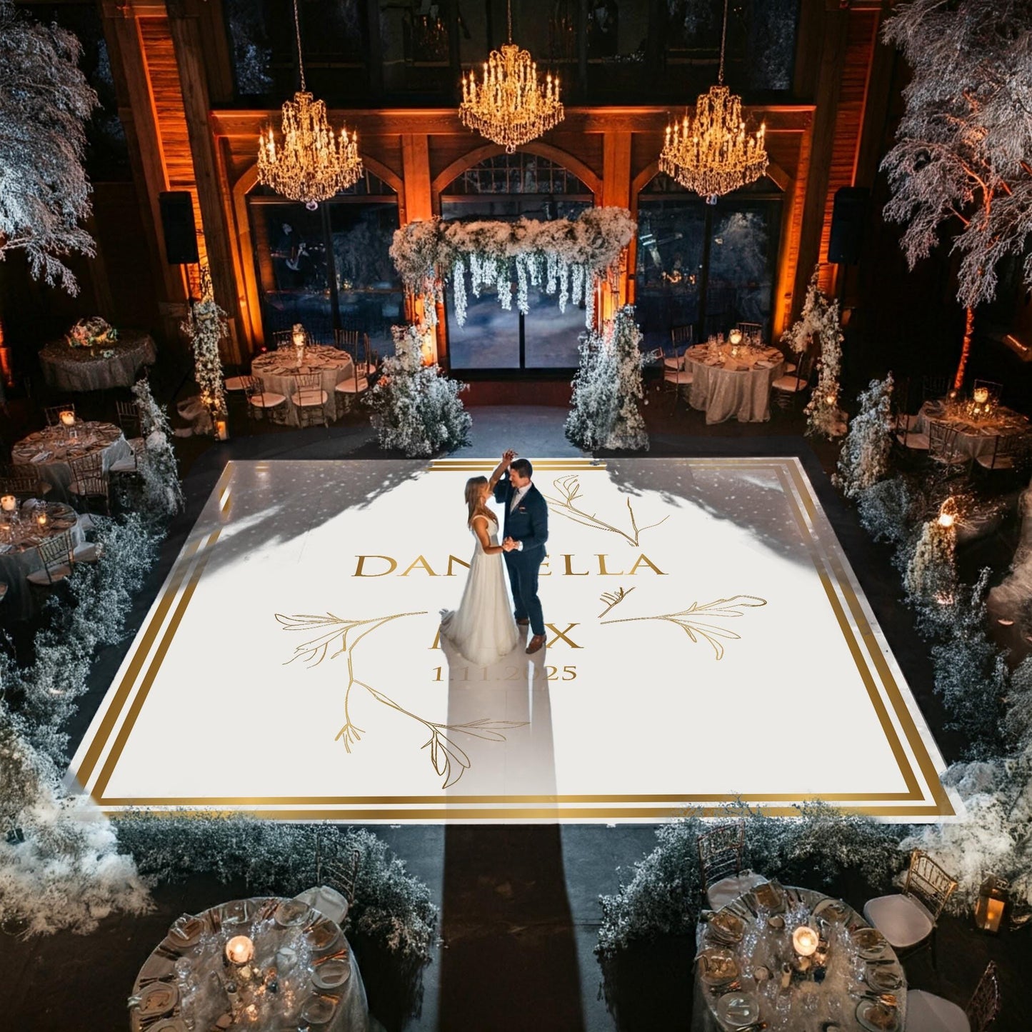 Full Print Custom Wedding Decal Dance Floor Wrap Gloss Removable Vinyl. Wedding Dancefloor design. Free Shipping