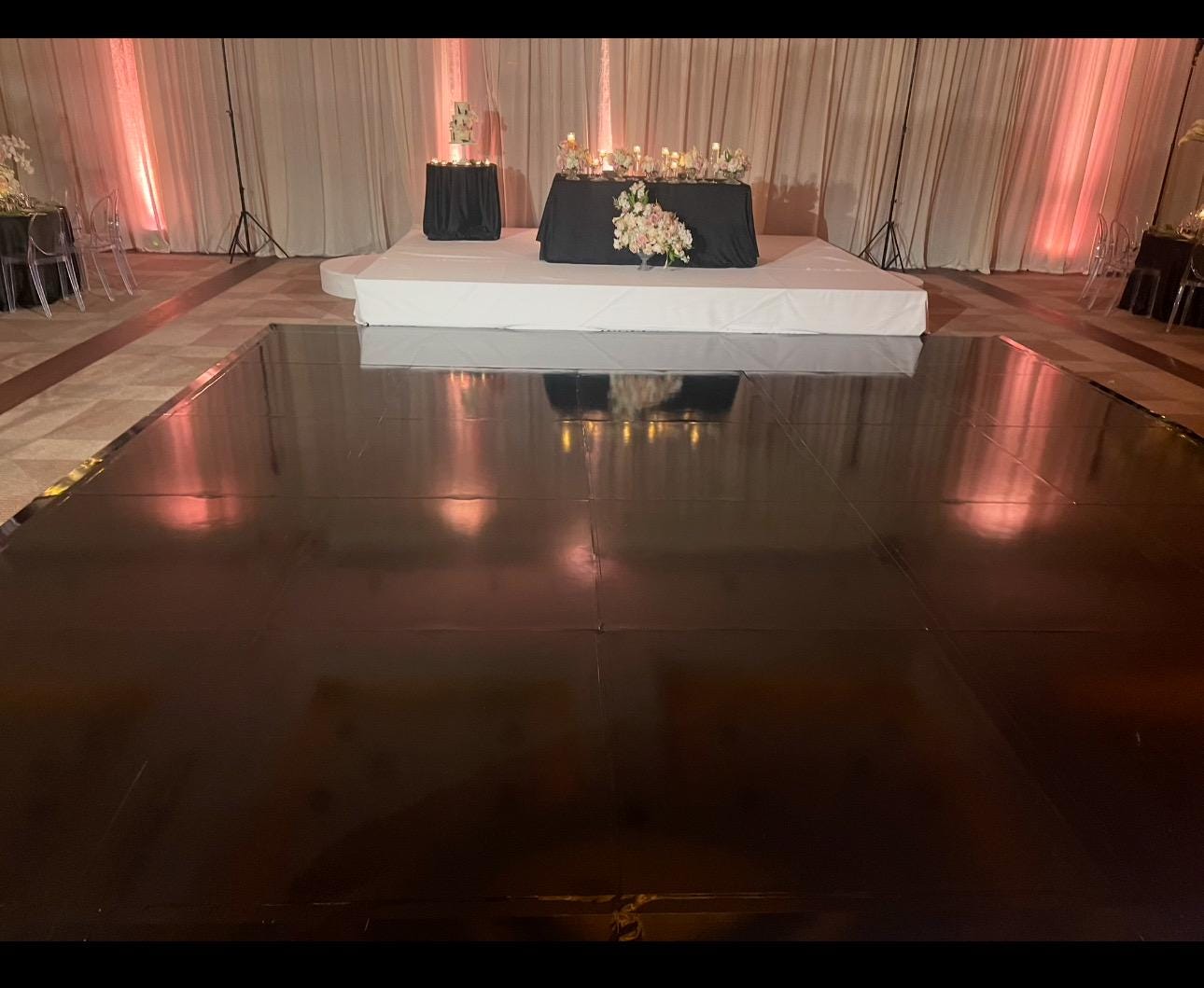 All Black Glossy Removable Dance floor Wrap Vinyl for Weddings & more. Deep Black color. Floor decal. High end quality. Free - Fast Shipping