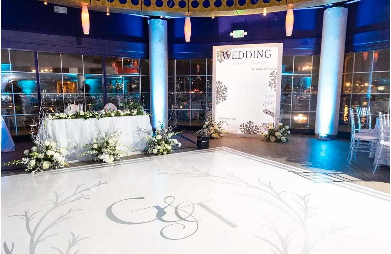 Custom Wedding Decal Dance Floor Wrap Gloss Removable Vinyl. Monogram Print and Vinyl to cover the entire dancefloor. Wedding logo design